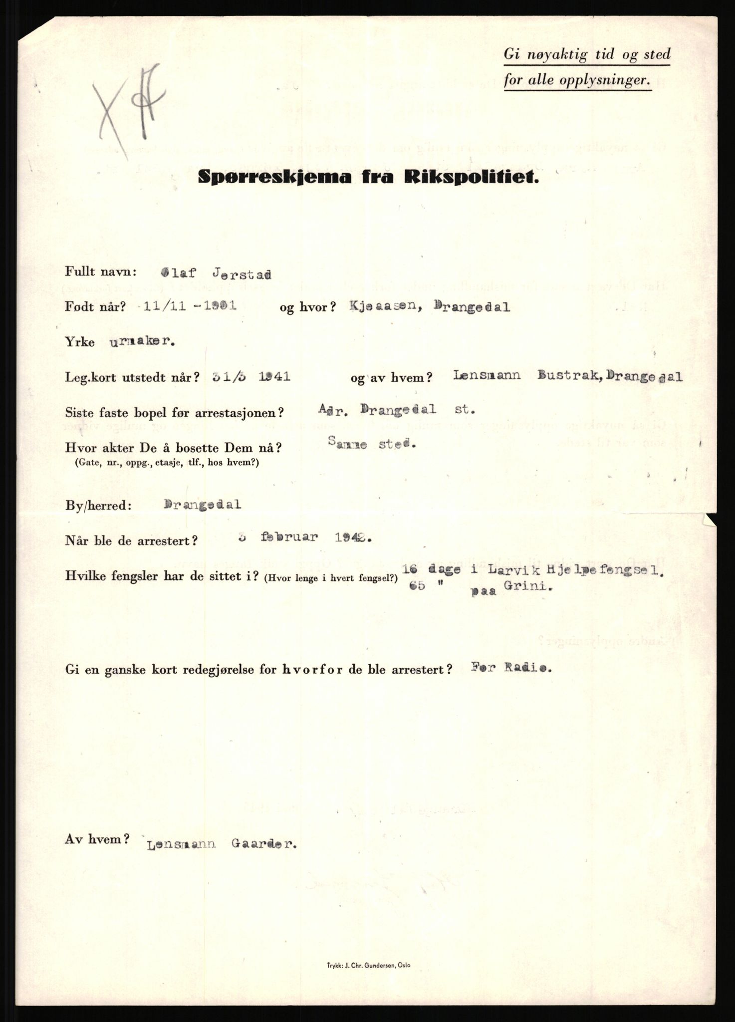 Rikspolitisjefen, AV/RA-S-1560/L/L0008: Jaffe, Bernhard - Karset, Helge Hafsahl, 1940-1945, s. 393