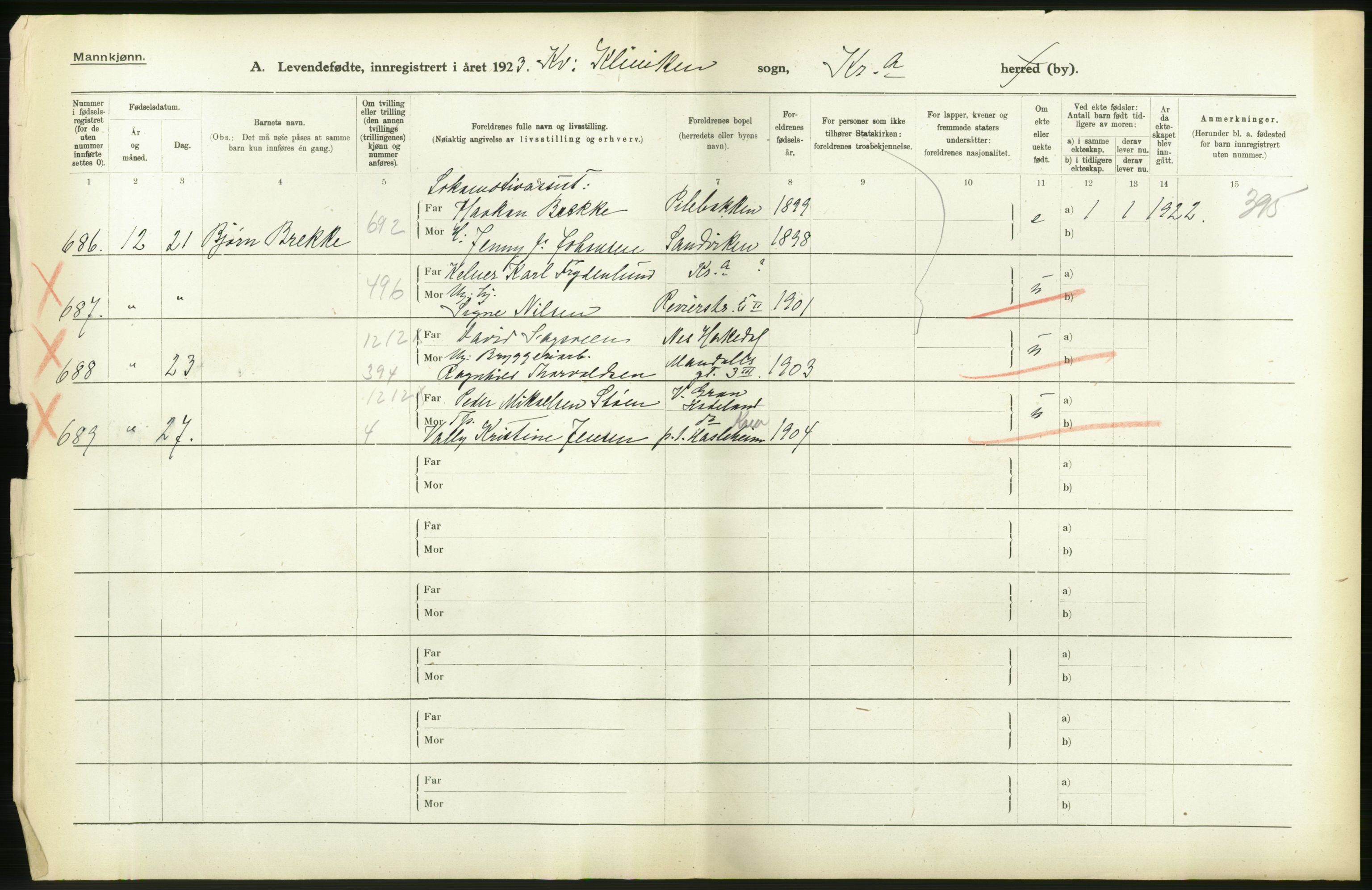 Statistisk sentralbyrå, Sosiodemografiske emner, Befolkning, AV/RA-S-2228/D/Df/Dfc/Dfcc/L0007: Kristiania: Levendefødte menn og kvinner., 1923, s. 148