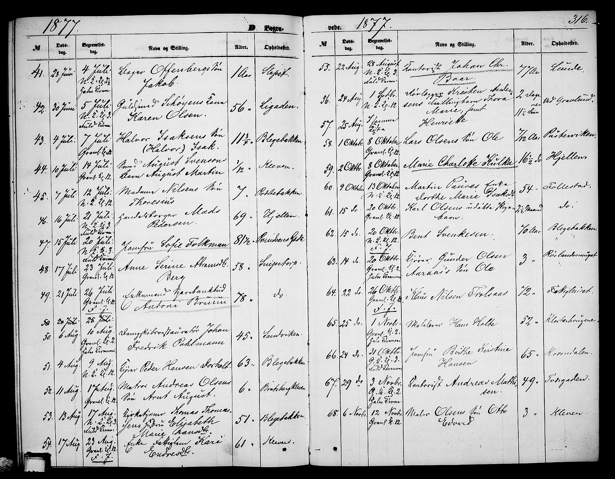 Skien kirkebøker, AV/SAKO-A-302/G/Ga/L0005: Klokkerbok nr. 5, 1868-1880, s. 316