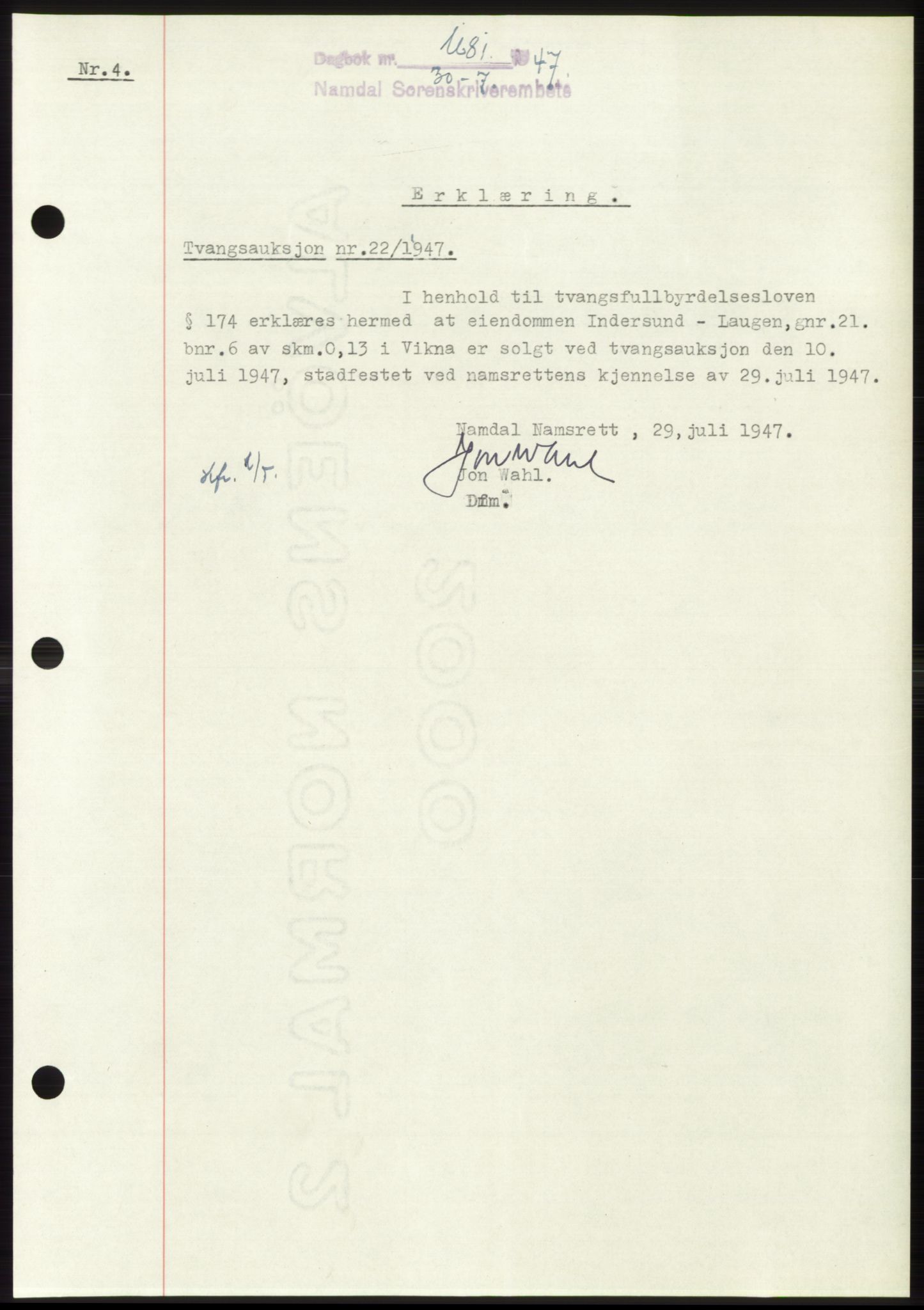 Namdal sorenskriveri, SAT/A-4133/1/2/2C: Pantebok nr. -, 1947-1947, Dagboknr: 1681/1947