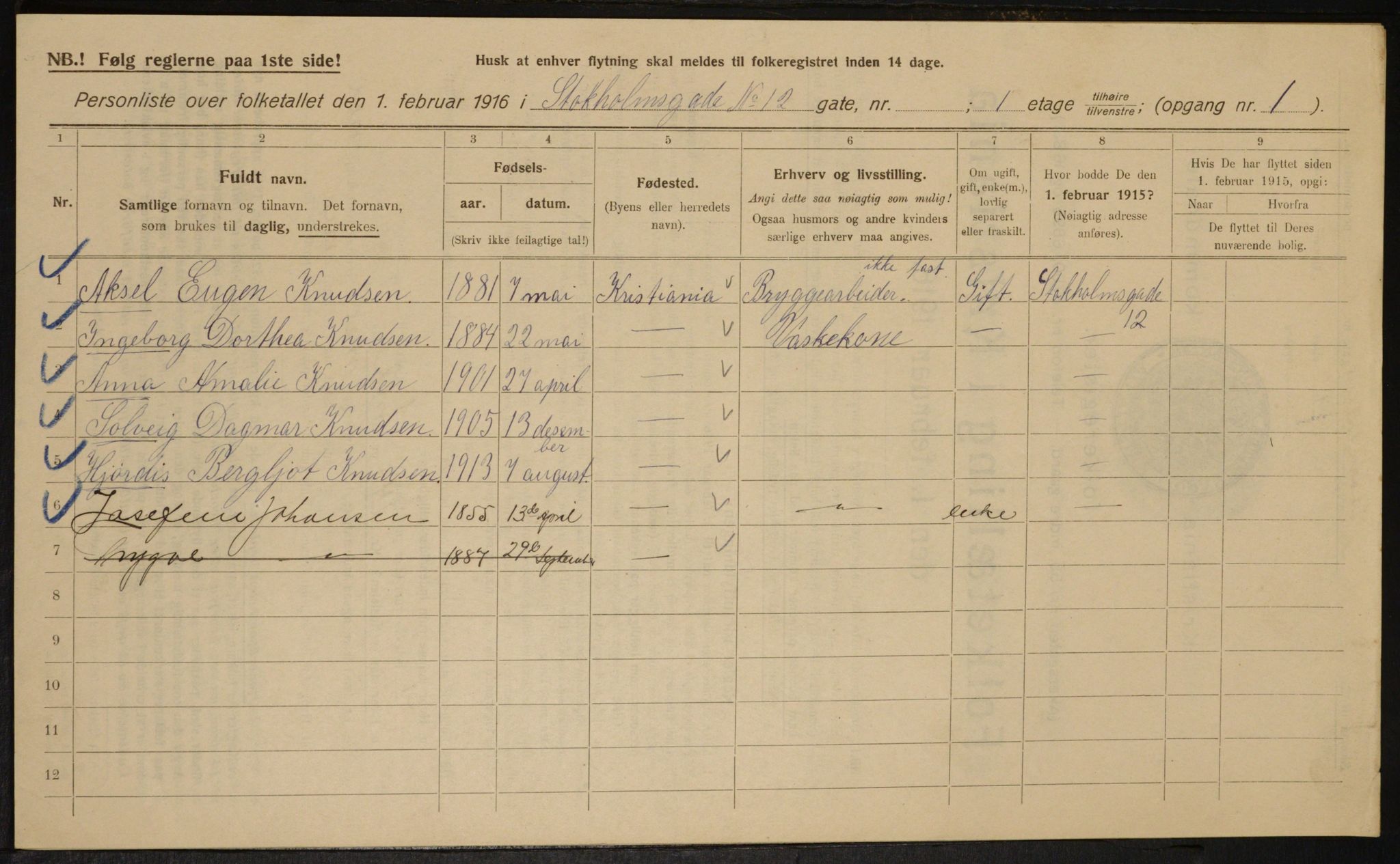 OBA, Kommunal folketelling 1.2.1916 for Kristiania, 1916, s. 105387