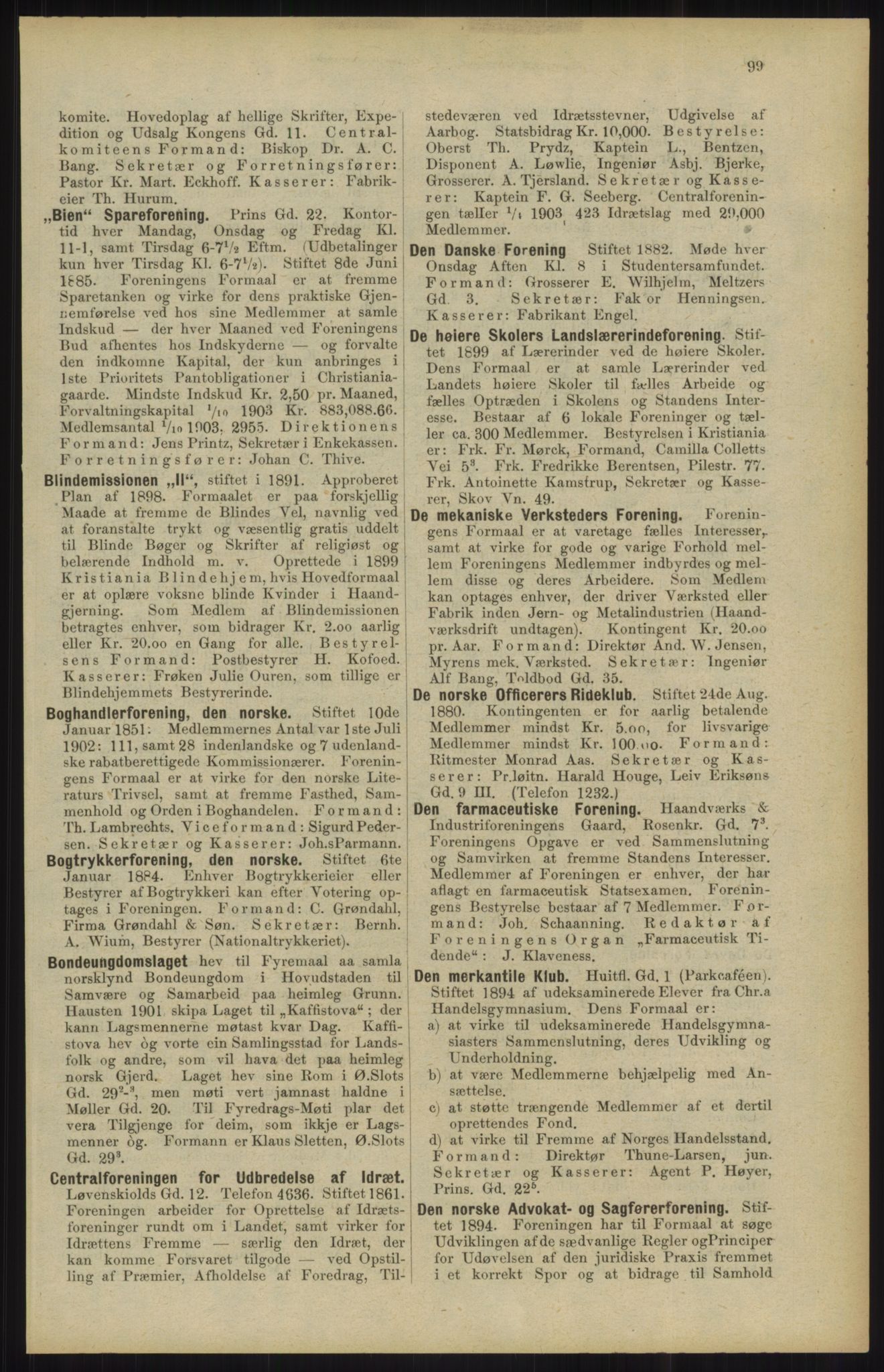Kristiania/Oslo adressebok, PUBL/-, 1904, s. 99