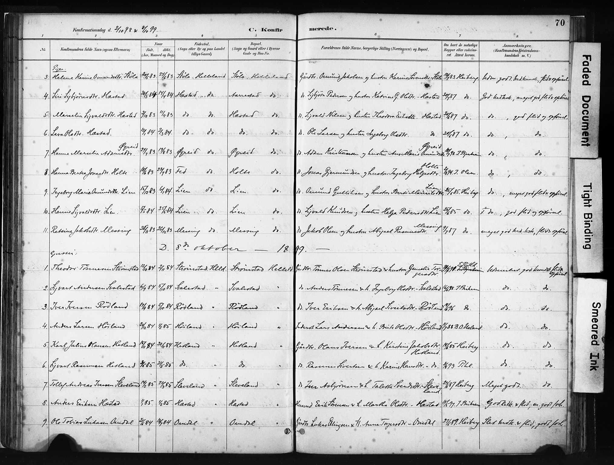 Helleland sokneprestkontor, AV/SAST-A-101810: Ministerialbok nr. A 8, 1887-1907, s. 70
