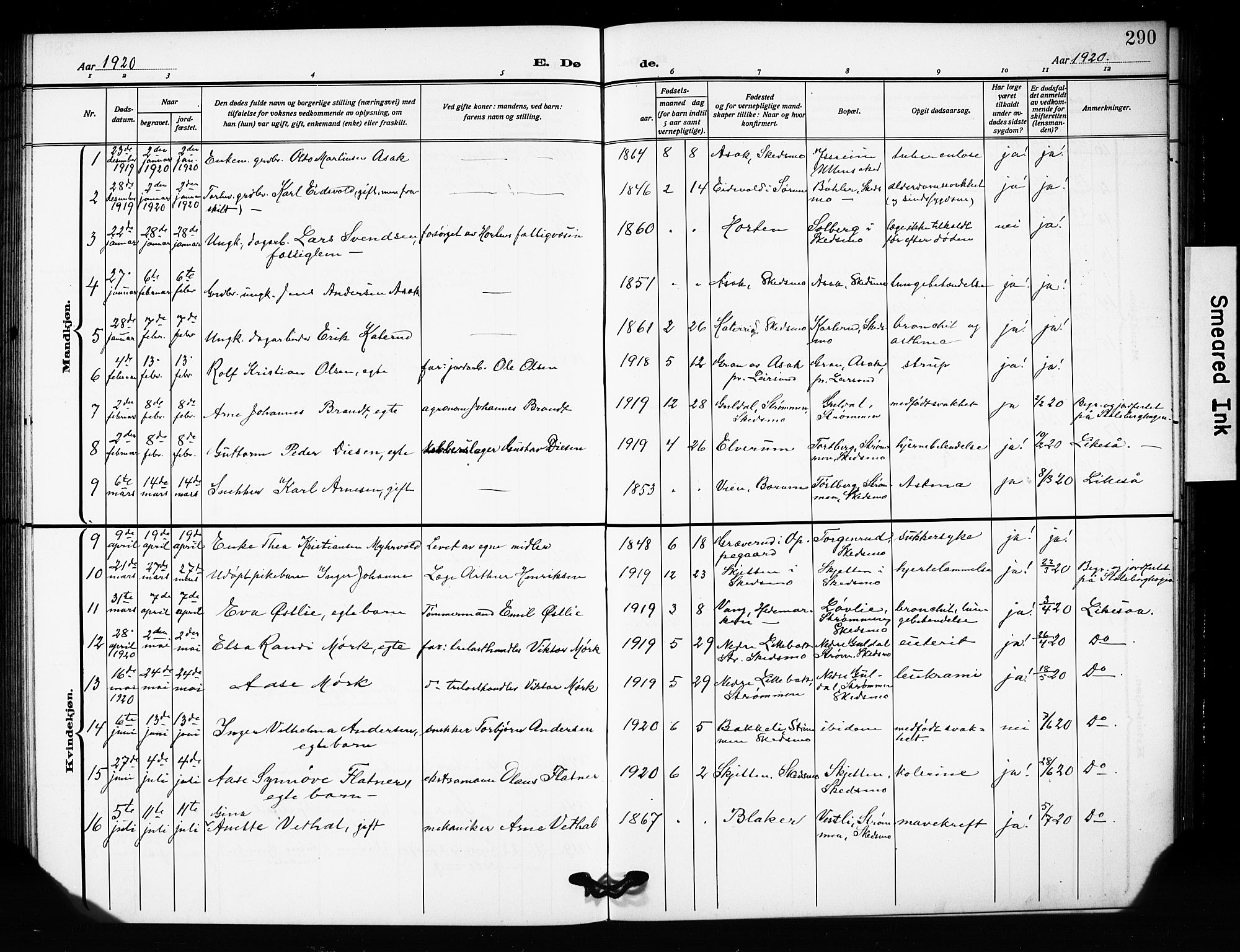 Skedsmo prestekontor Kirkebøker, AV/SAO-A-10033a/G/Ga/L0006: Klokkerbok nr. I 6, 1912-1926, s. 290