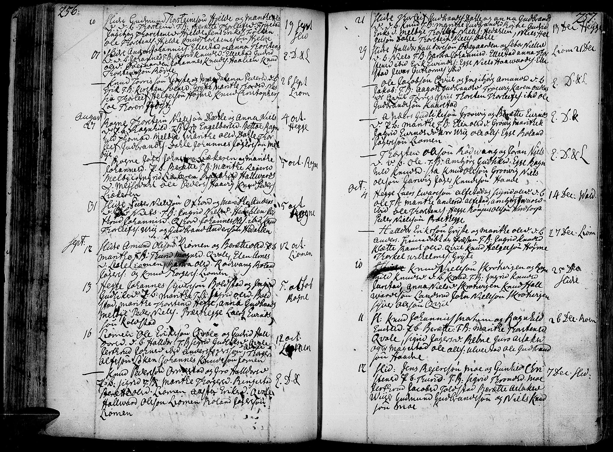 Slidre prestekontor, AV/SAH-PREST-134/H/Ha/Haa/L0001: Ministerialbok nr. 1, 1724-1814, s. 256-257