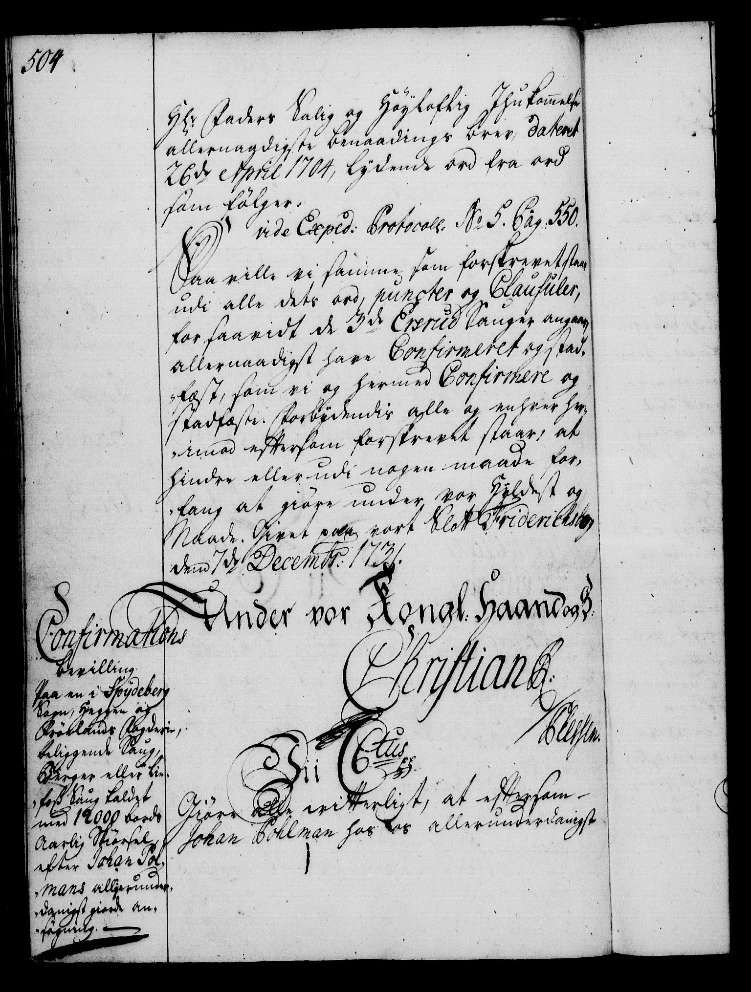 Rentekammeret, Kammerkanselliet, RA/EA-3111/G/Gg/Gga/L0003: Norsk ekspedisjonsprotokoll med register (merket RK 53.3), 1727-1734, s. 504