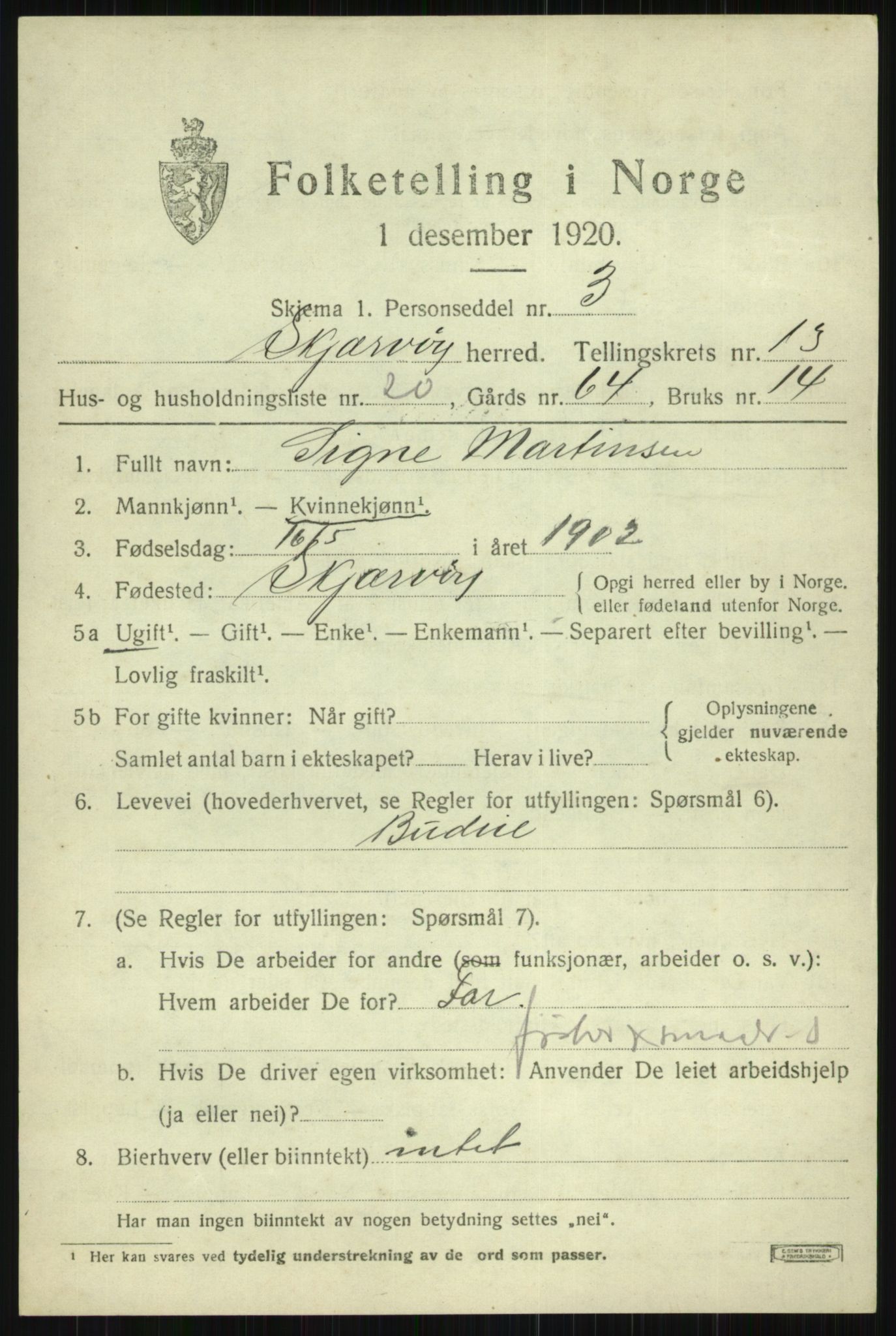 SATØ, Folketelling 1920 for 1941 Skjervøy herred, 1920, s. 6639