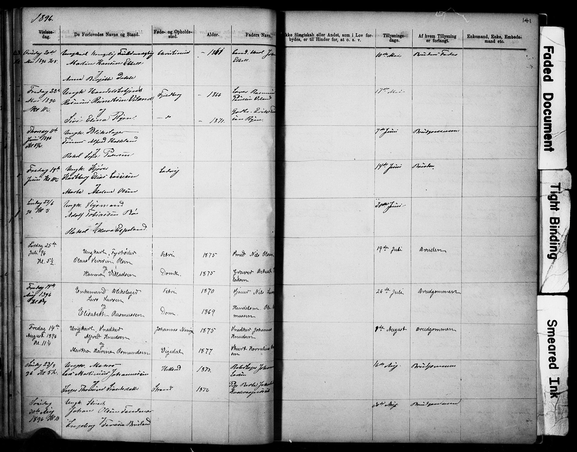 Domkirken sokneprestkontor, AV/SAST-A-101812/001/30/30BB/L0014: Klokkerbok nr. B 14, 1875-1902, s. 141