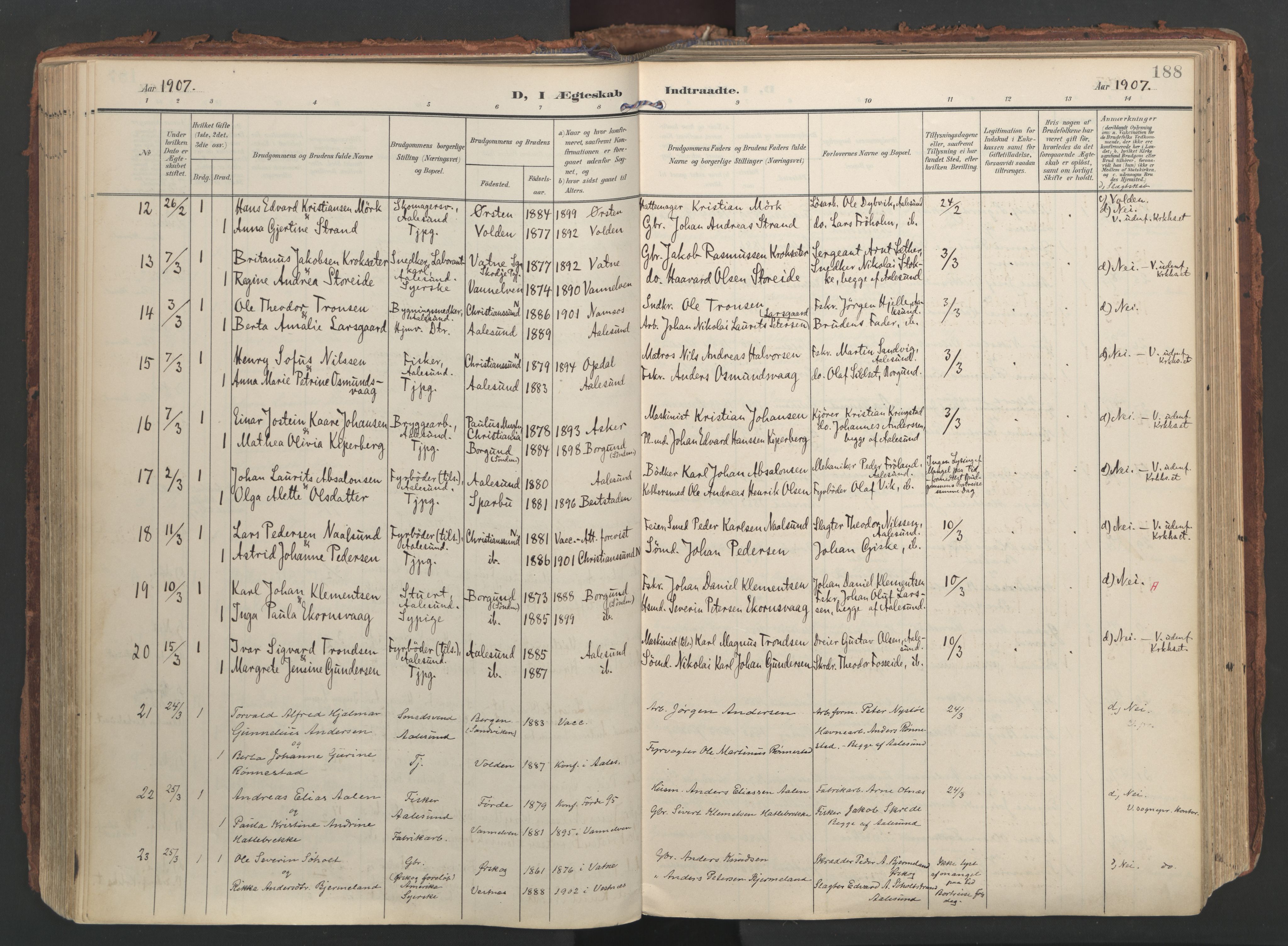 Ministerialprotokoller, klokkerbøker og fødselsregistre - Møre og Romsdal, SAT/A-1454/529/L0459: Ministerialbok nr. 529A09, 1904-1917, s. 188