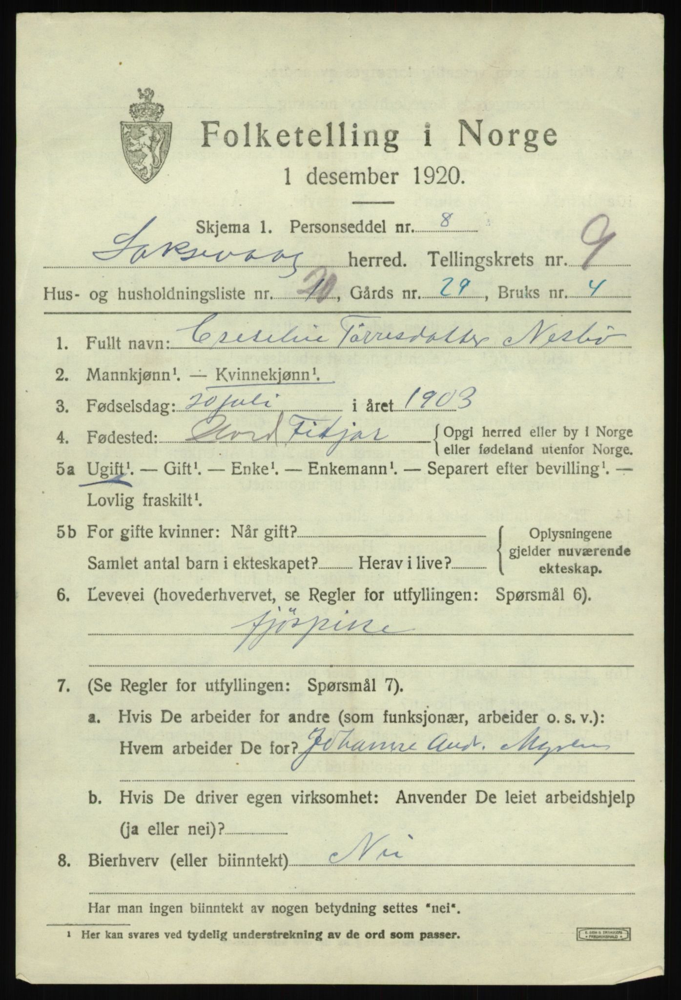 SAB, Folketelling 1920 for 1248 Laksevåg herred, 1920, s. 19692