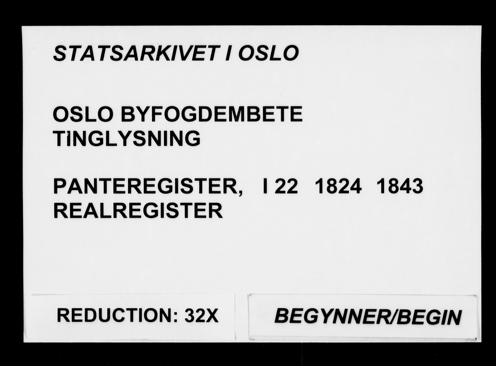 Christiania byfogd, SAO/A-11543/G/Ga/Gaa/Gaaa/L0022: Panteregister nr. I 22, 1824-1843