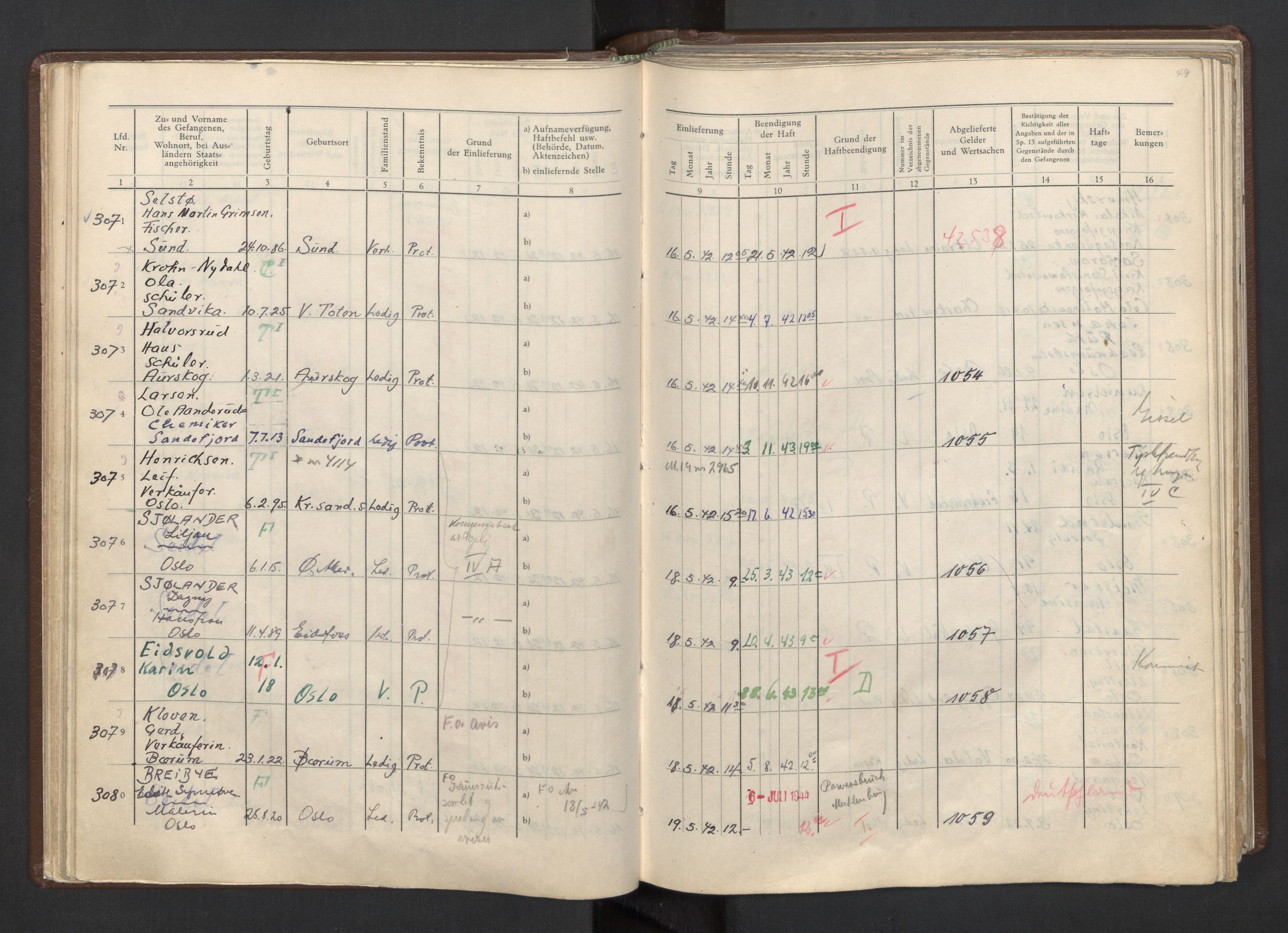 Befehlshaber der Sicherheitspolizei und des SD, AV/RA-RAFA-5969/F/Fa/Faa/L0003: Fangeprotokoll. - Gefangenen-Buch B. Fangenr. 2601-5500, 1942