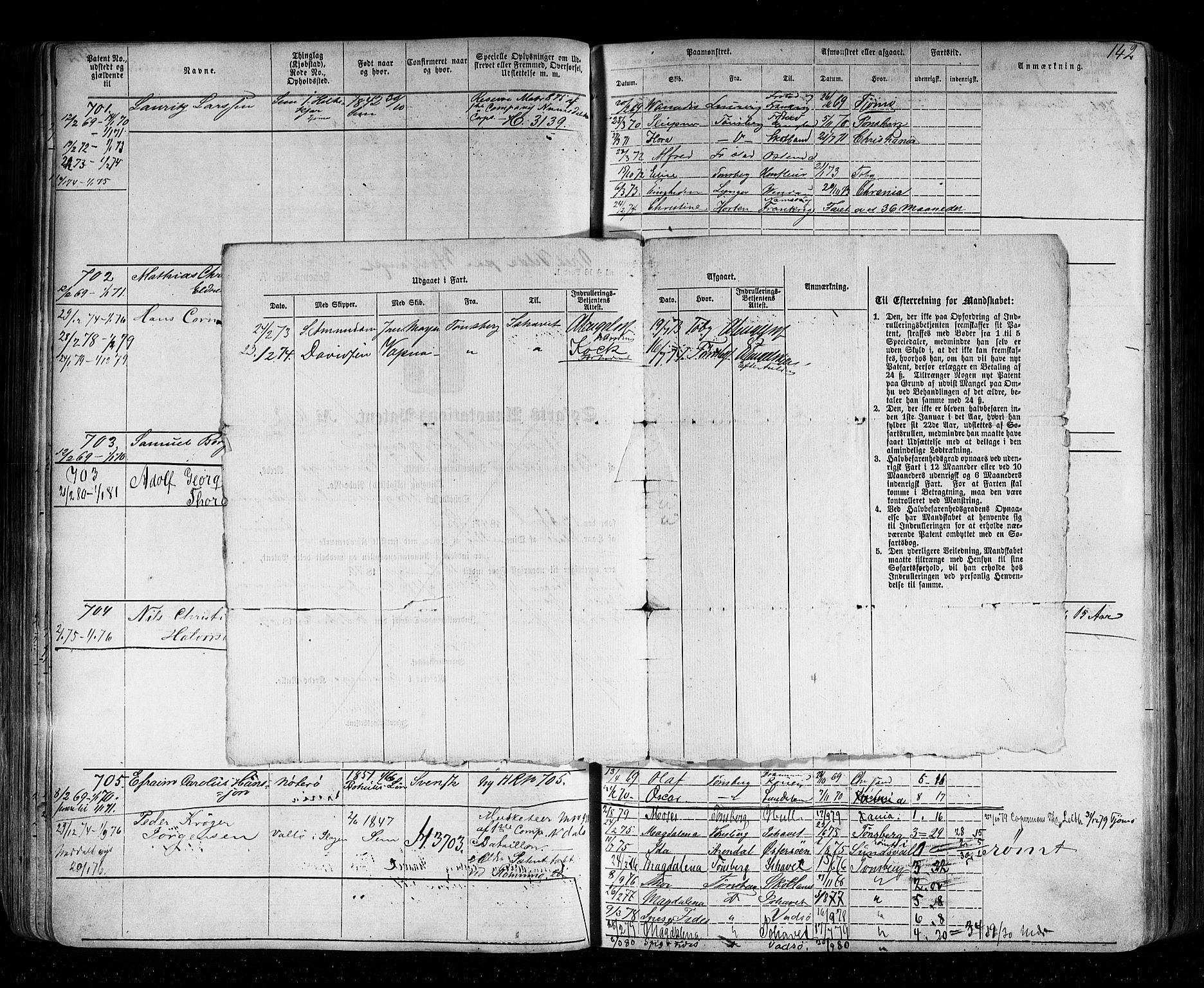 Tønsberg innrulleringskontor, AV/SAKO-A-786/F/Fb/L0002: Annotasjonsrulle Patent nr. 1-2635, 1869-1877, s. 164