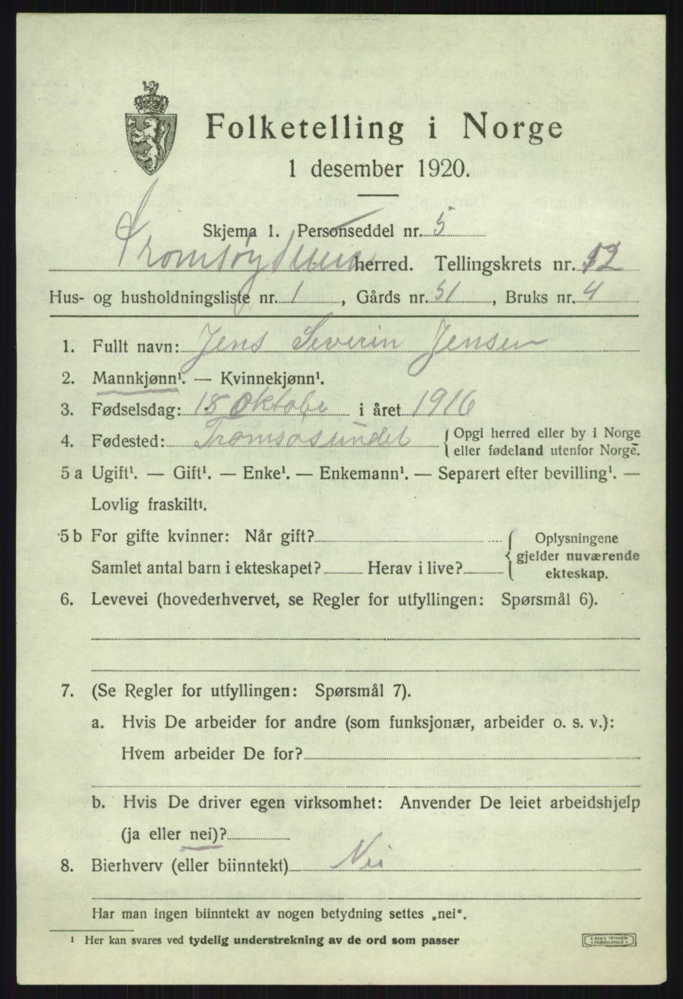 SATØ, Folketelling 1920 for 1934 Tromsøysund herred, 1920, s. 7580