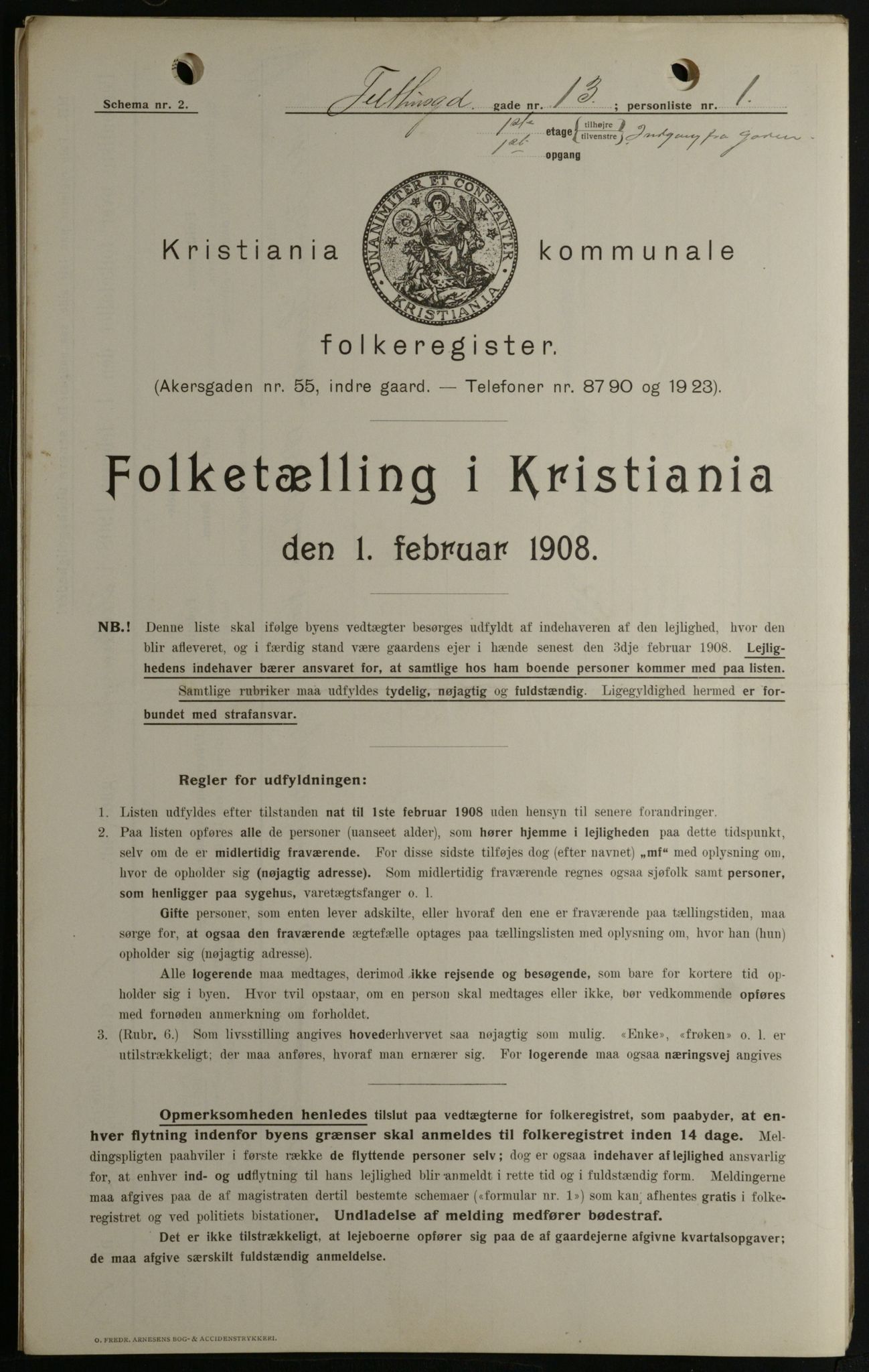 OBA, Kommunal folketelling 1.2.1908 for Kristiania kjøpstad, 1908, s. 96736
