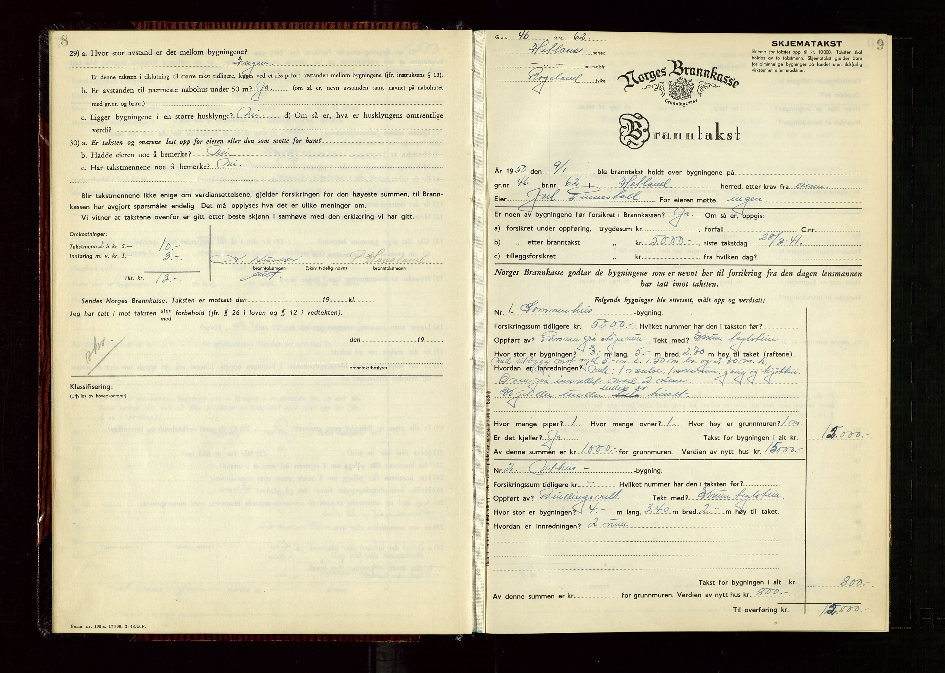 Hetland lensmannskontor, AV/SAST-A-100101/Gob/L0008: "Branntakstprotokoll", 1949-1953, s. 8-9