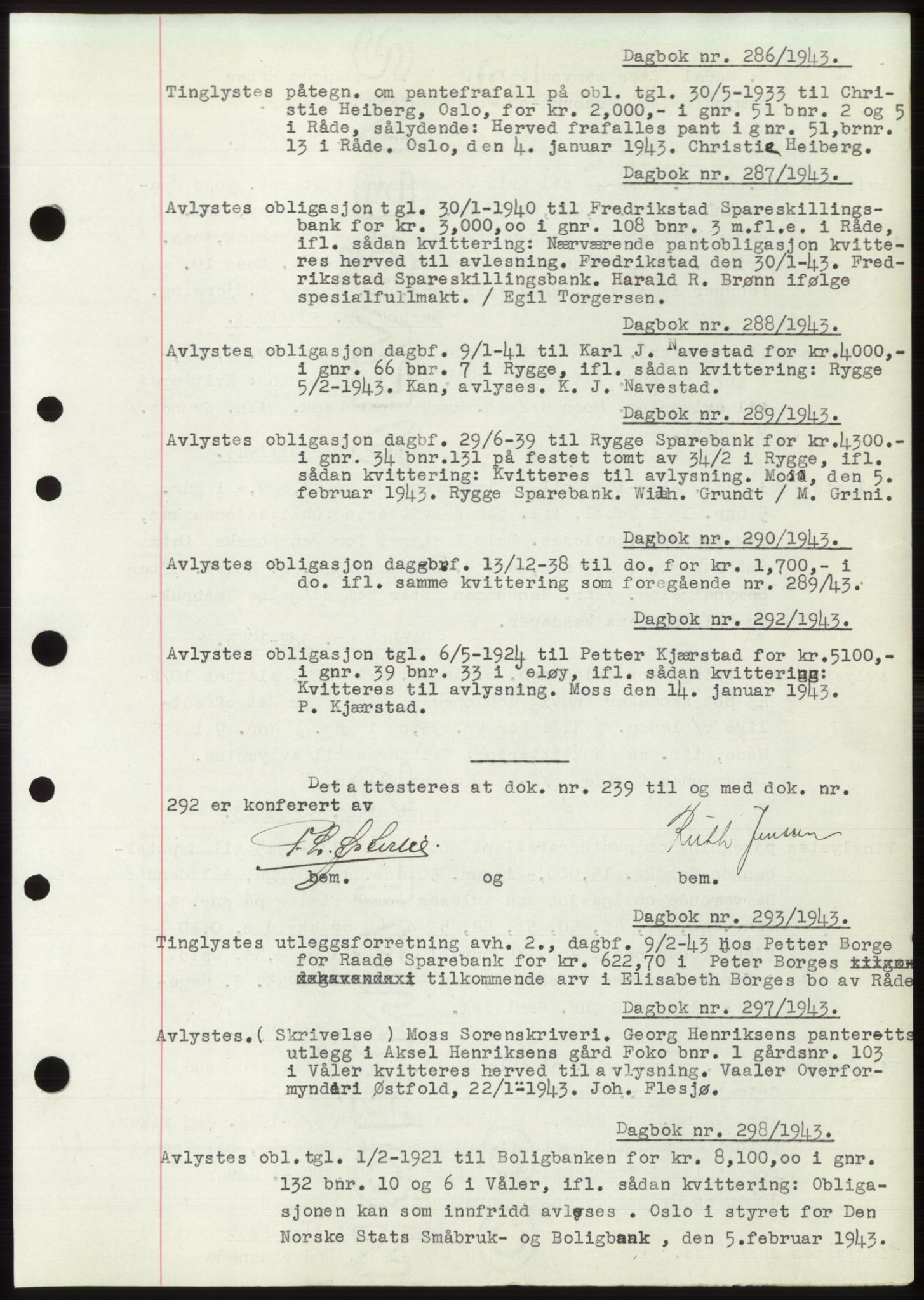 Moss sorenskriveri, SAO/A-10168: Pantebok nr. C10, 1938-1950, Dagboknr: 286/1943
