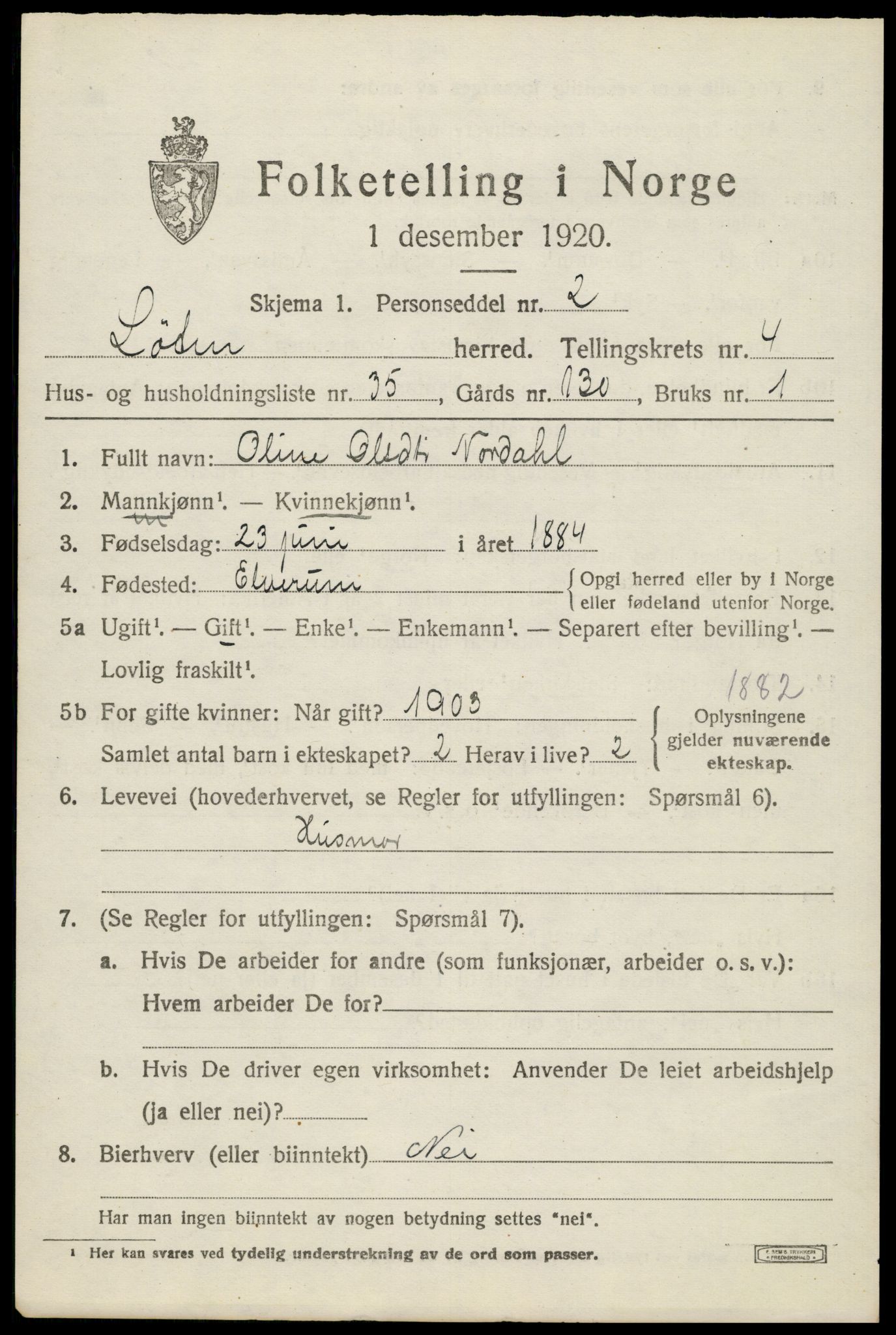 SAH, Folketelling 1920 for 0415 Løten herred, 1920, s. 8815