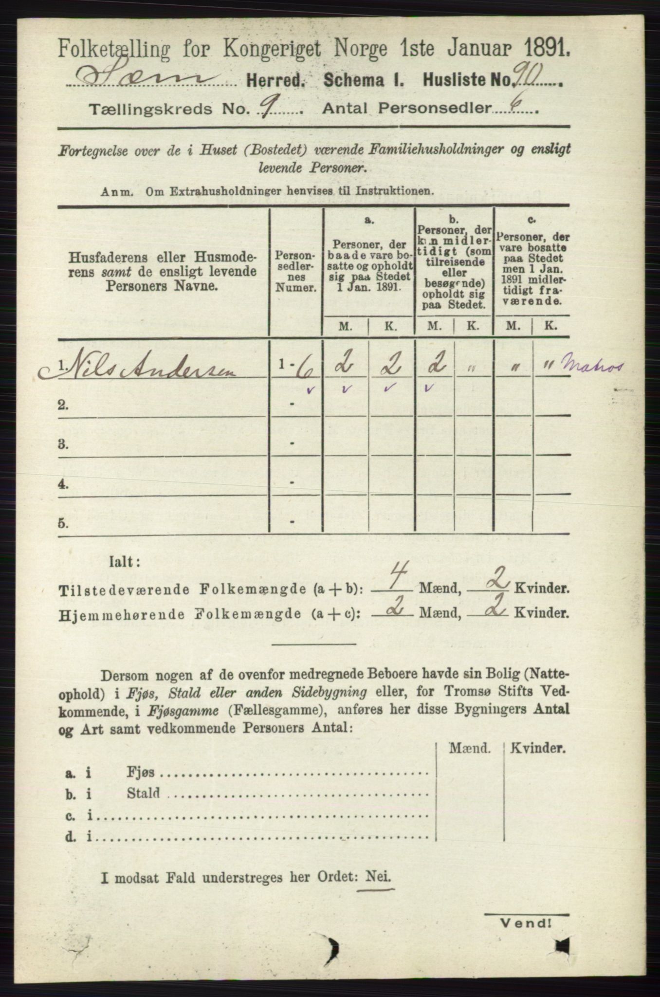 RA, Folketelling 1891 for 0721 Sem herred, 1891, s. 4244