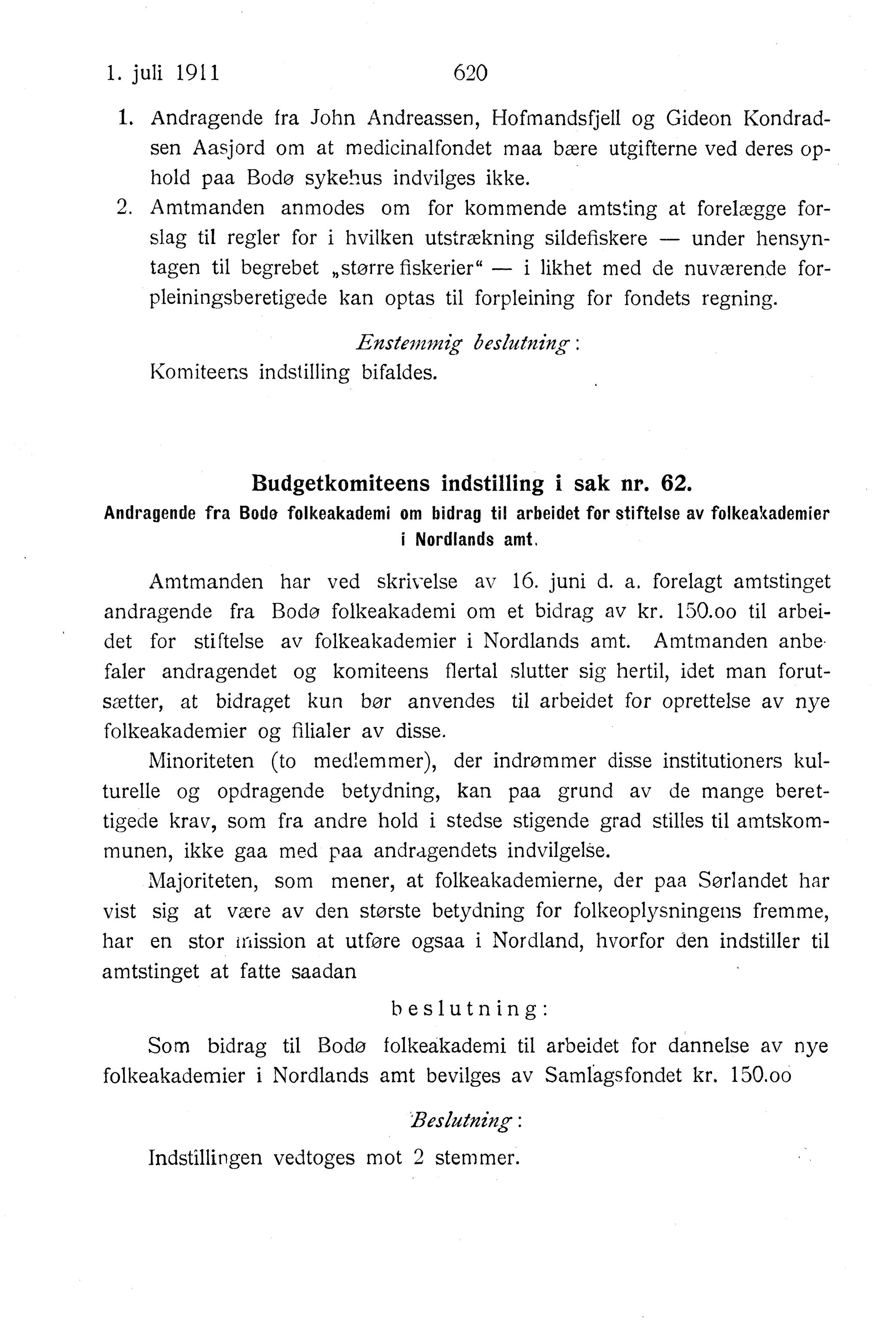 Nordland Fylkeskommune. Fylkestinget, AIN/NFK-17/176/A/Ac/L0034: Fylkestingsforhandlinger 1911, 1911