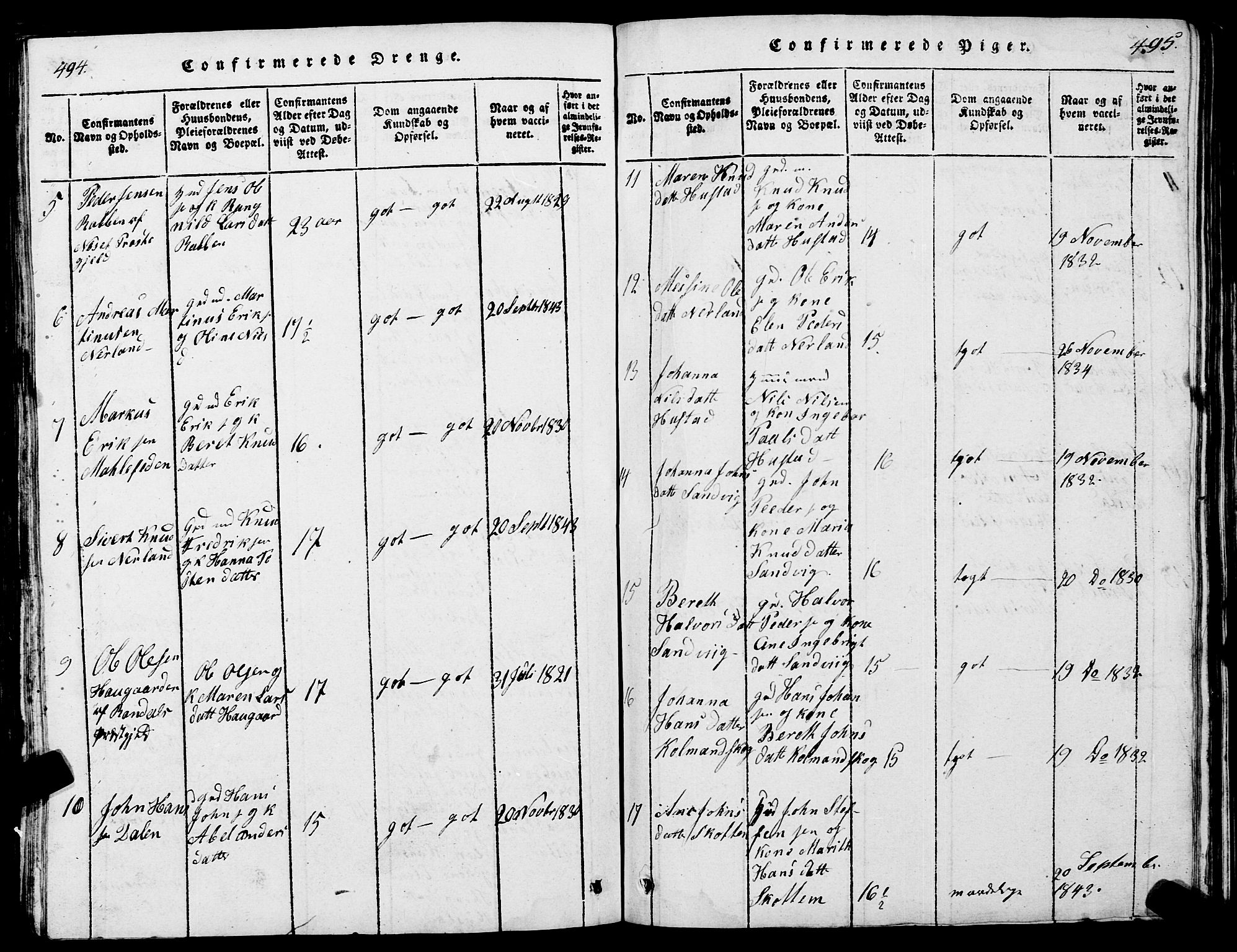 Ministerialprotokoller, klokkerbøker og fødselsregistre - Møre og Romsdal, AV/SAT-A-1454/567/L0781: Klokkerbok nr. 567C01, 1818-1845, s. 494-495