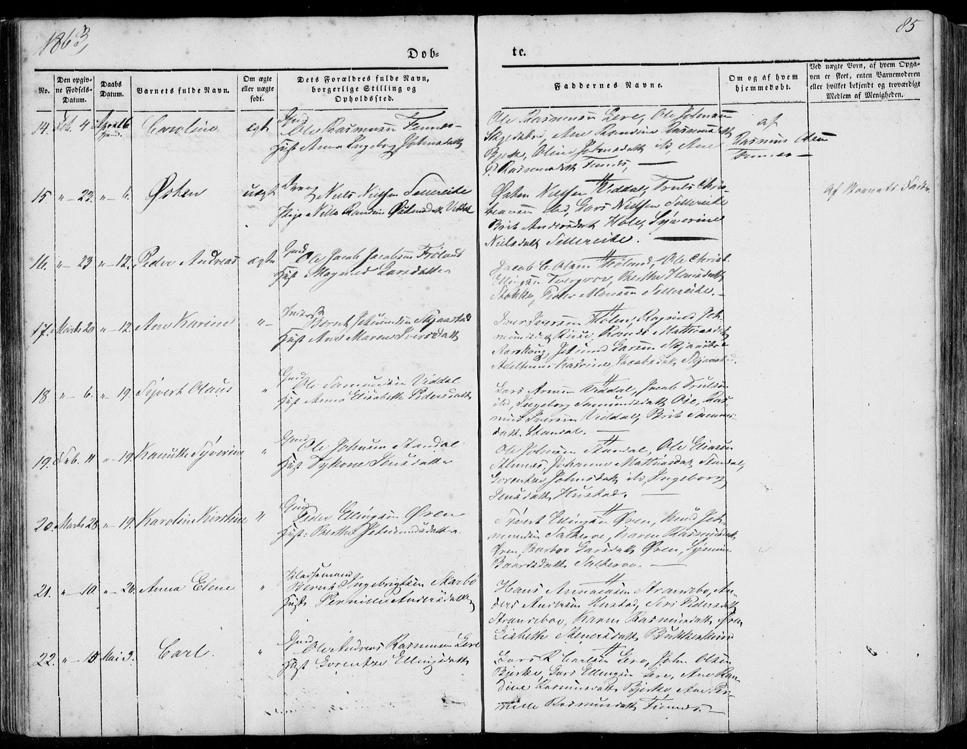 Ministerialprotokoller, klokkerbøker og fødselsregistre - Møre og Romsdal, SAT/A-1454/515/L0209: Ministerialbok nr. 515A05, 1847-1868, s. 85