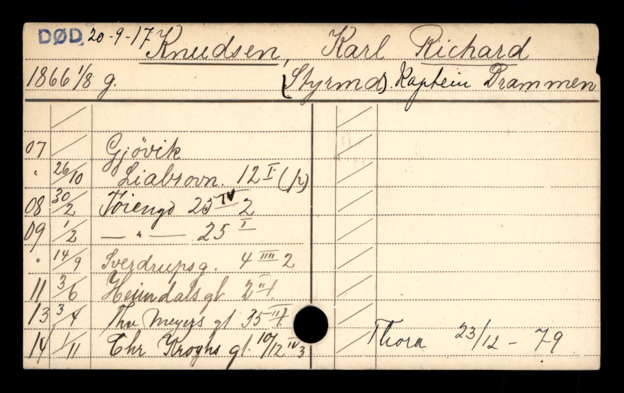 Oslo folkeregister, Registerkort, AV/SAO-A-11715/D/Da/L0050: Menn: Knudsen Richard - Kristensen Jon, 1906-1919