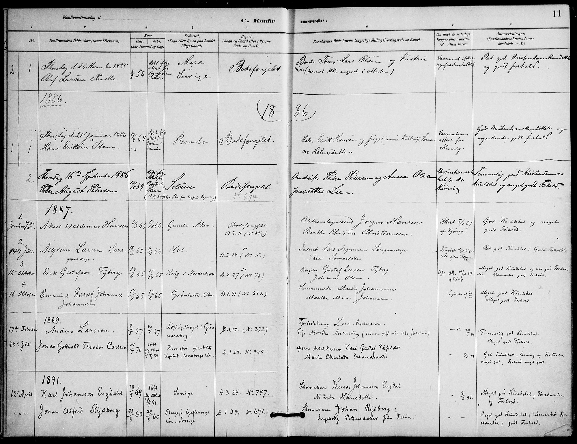 Botsfengslet prestekontor kirkebøker, AV/SAO-A-11688a/F/Fa/L0002: Ministerialbok nr. 2, 1881-1914, s. 11