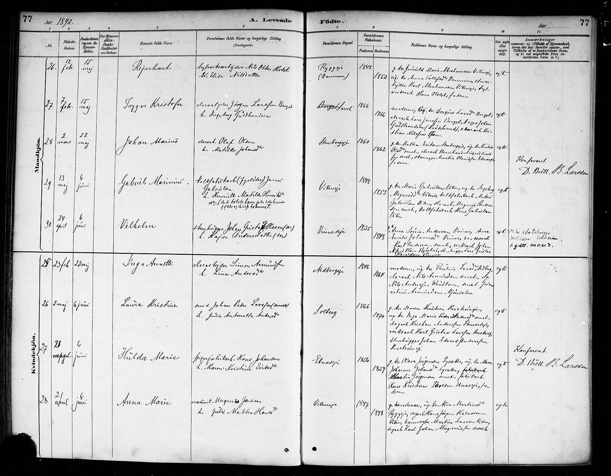 Nedre Eiker kirkebøker, AV/SAKO-A-612/F/Fa/L0003: Ministerialbok nr. 3, 1885-1892, s. 77