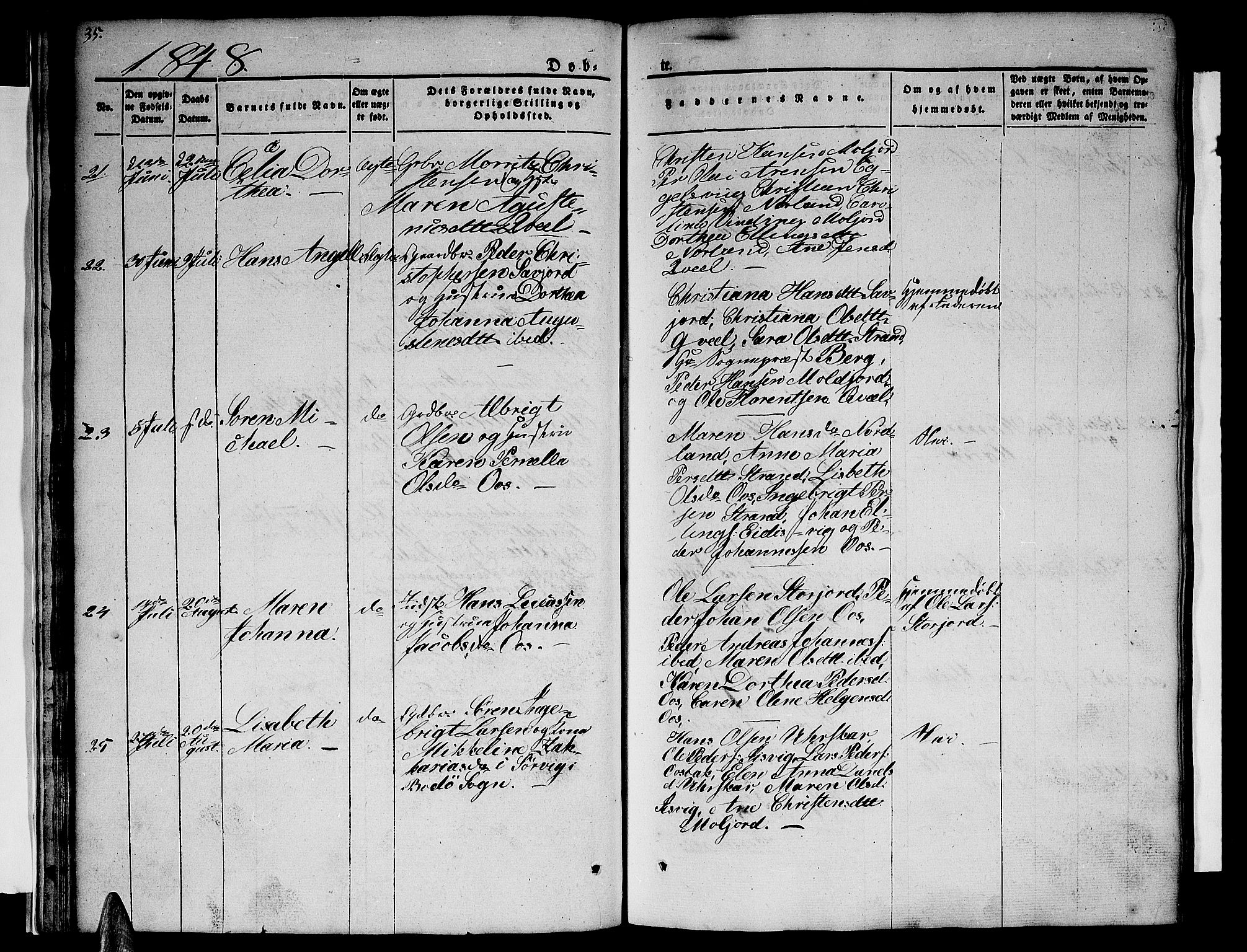 Ministerialprotokoller, klokkerbøker og fødselsregistre - Nordland, AV/SAT-A-1459/846/L0652: Klokkerbok nr. 846C02, 1841-1871, s. 35