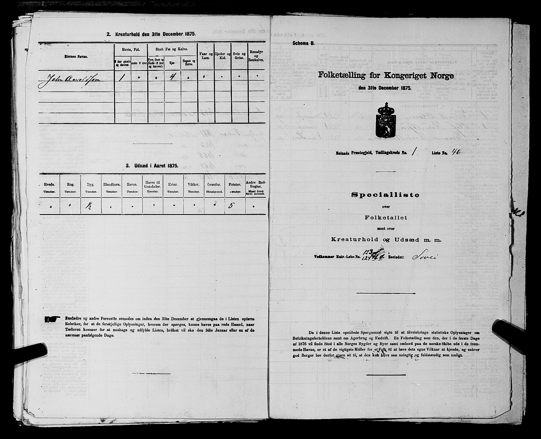 SAKO, Folketelling 1875 for 0831P Moland prestegjeld, 1875, s. 135