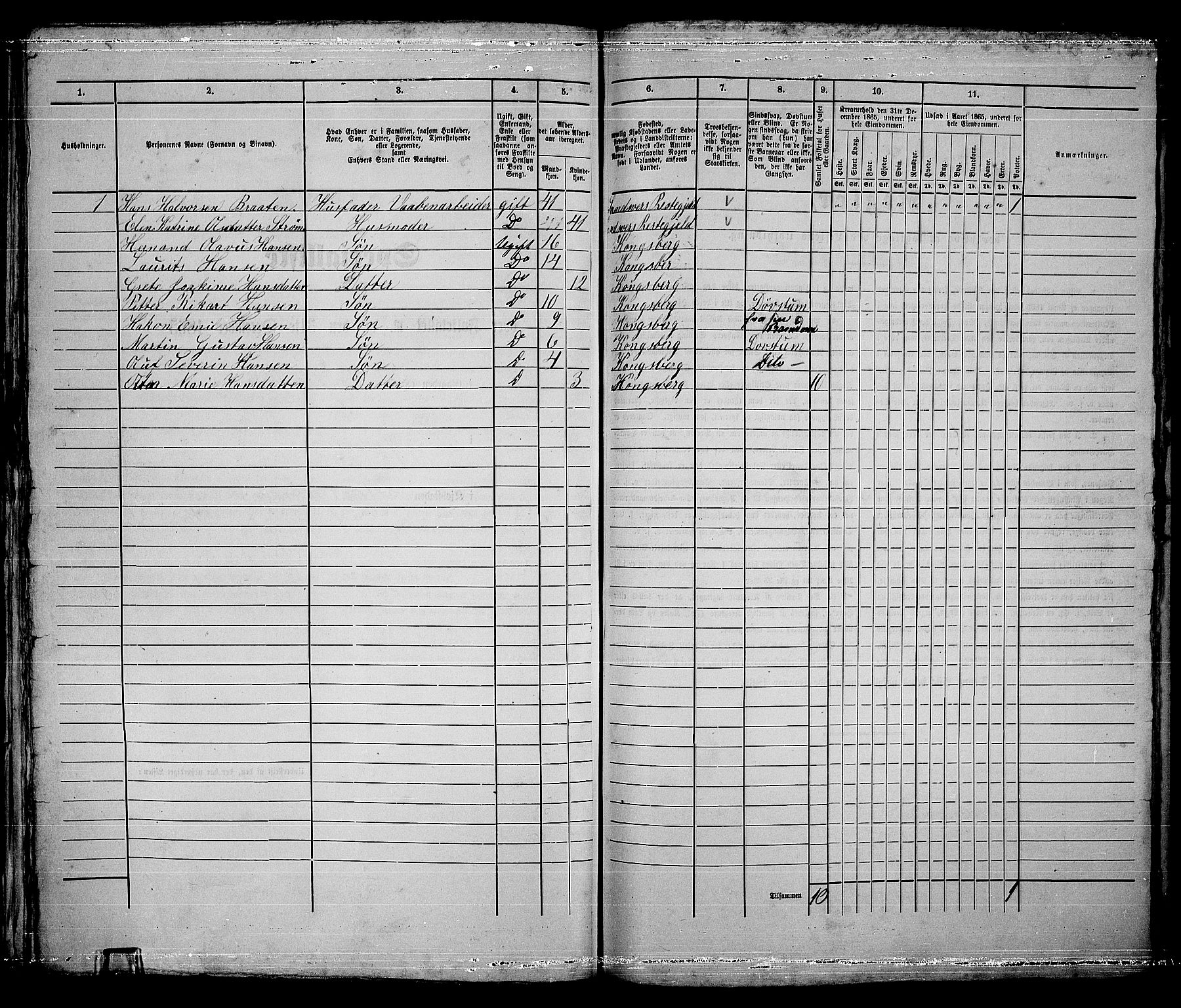 RA, Folketelling 1865 for 0604B Kongsberg prestegjeld, Kongsberg kjøpstad, 1865, s. 405