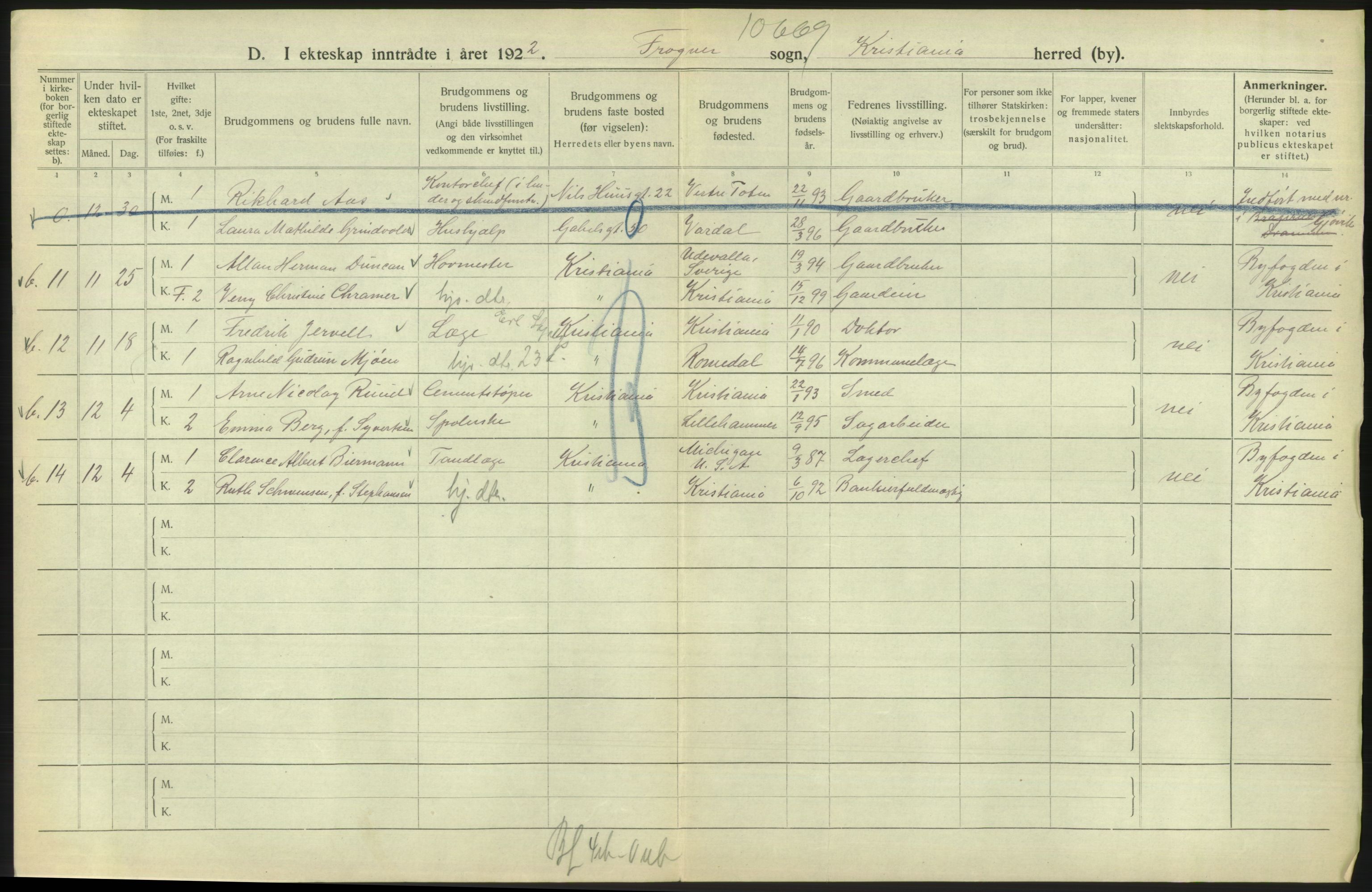 Statistisk sentralbyrå, Sosiodemografiske emner, Befolkning, RA/S-2228/D/Df/Dfc/Dfcb/L0008: Kristiania: Gifte, 1922, s. 508