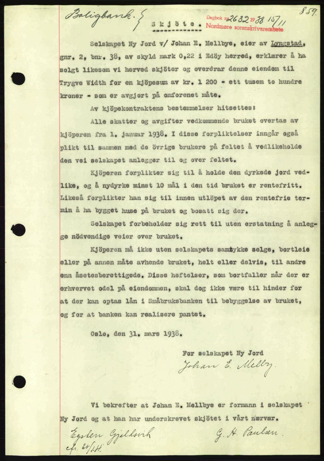Nordmøre sorenskriveri, SAT/A-4132/1/2/2Ca: Pantebok nr. A84, 1938-1938, Dagboknr: 2632/1938