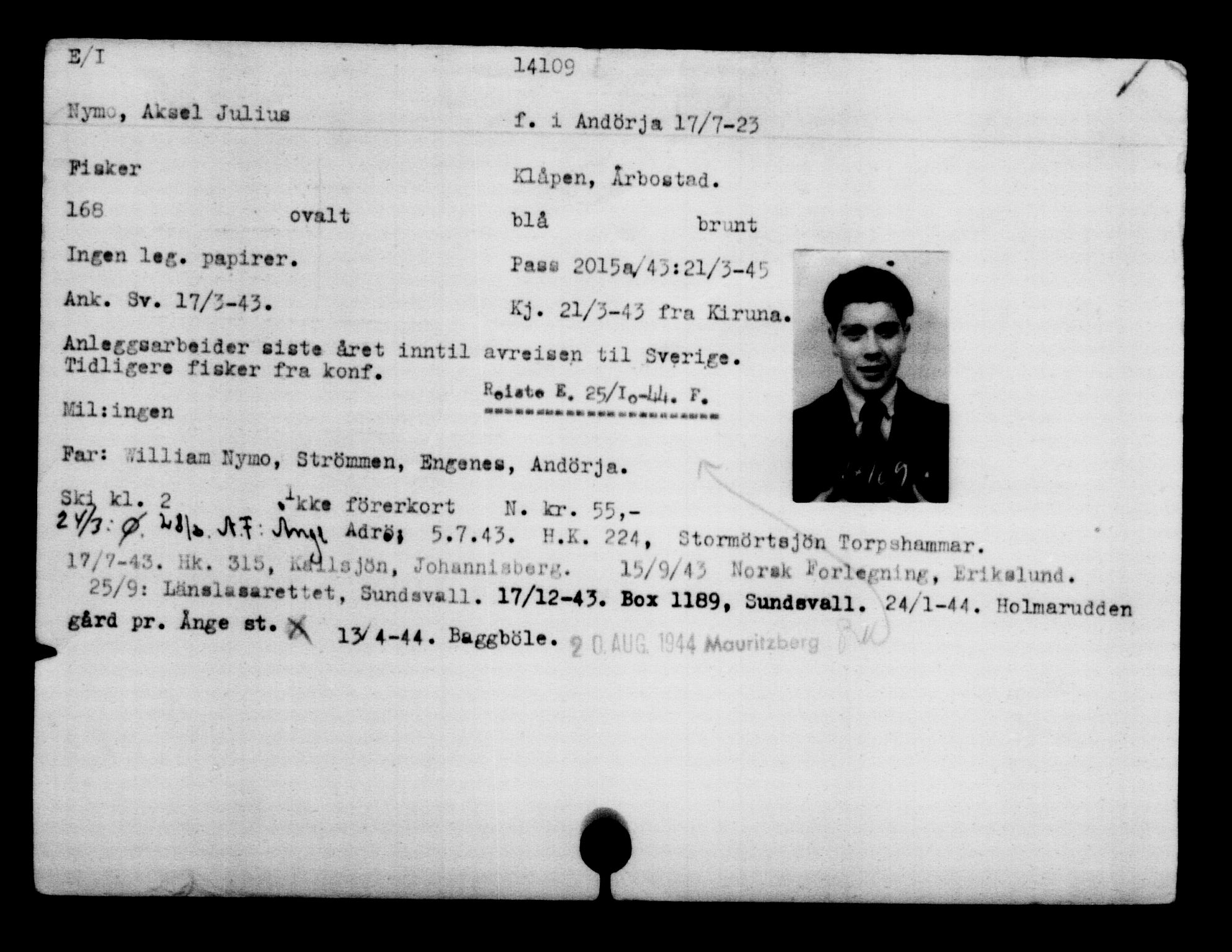 Den Kgl. Norske Legasjons Flyktningskontor, AV/RA-S-6753/V/Va/L0007: Kjesäterkartoteket.  Flyktningenr. 12700-15723, 1940-1945, s. 1624