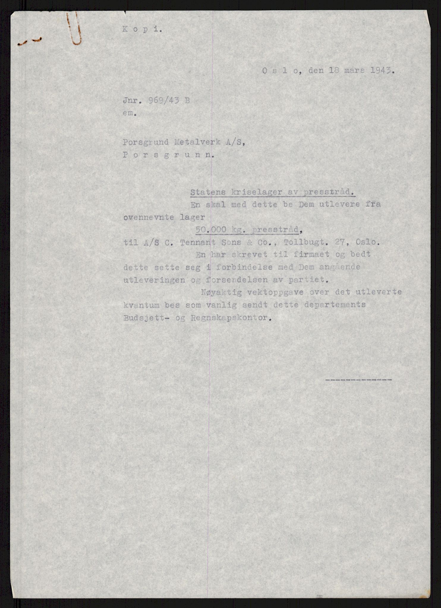 Direktoratet for industriforsyning, Sekretariatet, RA/S-4153/D/Df/L0056: 9. Metallkontoret, 1940-1945, s. 994