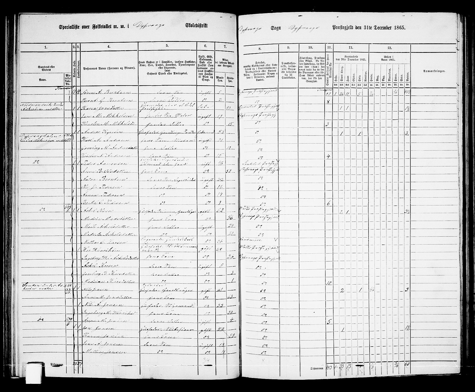 RA, Folketelling 1865 for 0915P Dypvåg prestegjeld, 1865, s. 82