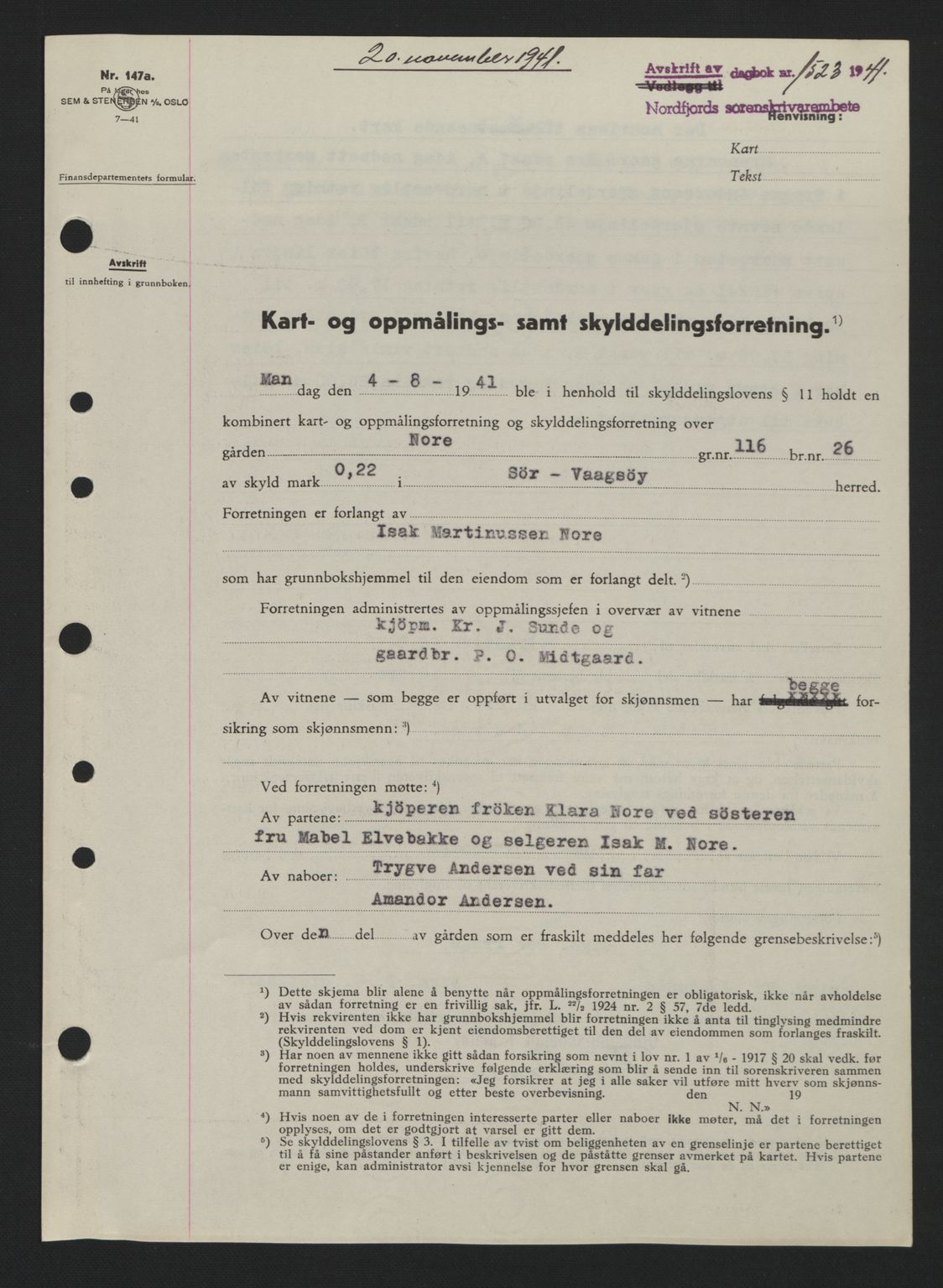 Nordfjord sorenskriveri, SAB/A-2801/02/02b/02bj/L0007: Pantebok nr. A7, 1941-1943, Dagboknr: 1523/1941