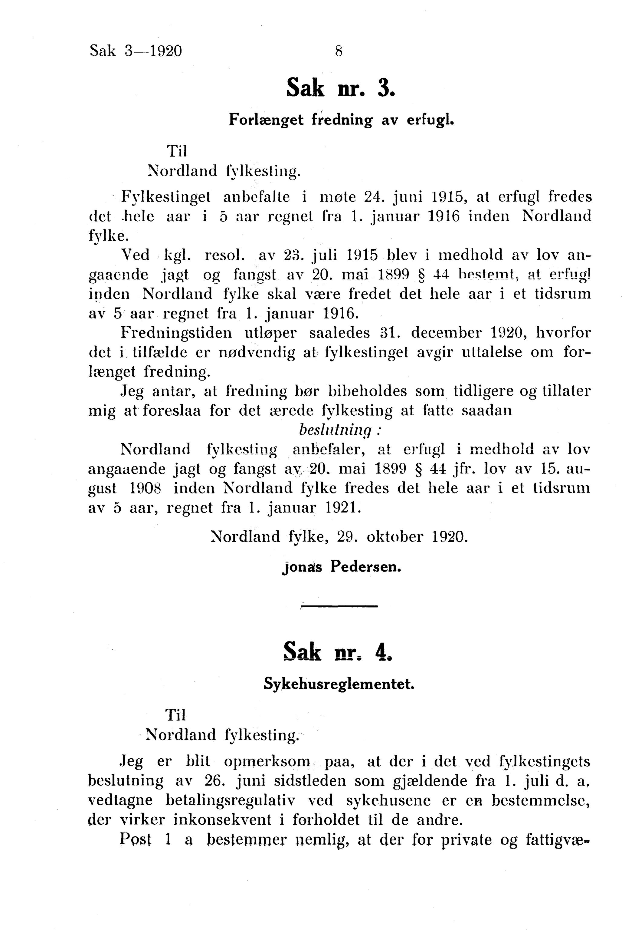 Nordland Fylkeskommune. Fylkestinget, AIN/NFK-17/176/A/Ac/L0043: Fylkestingsforhandlinger 1920, 1920