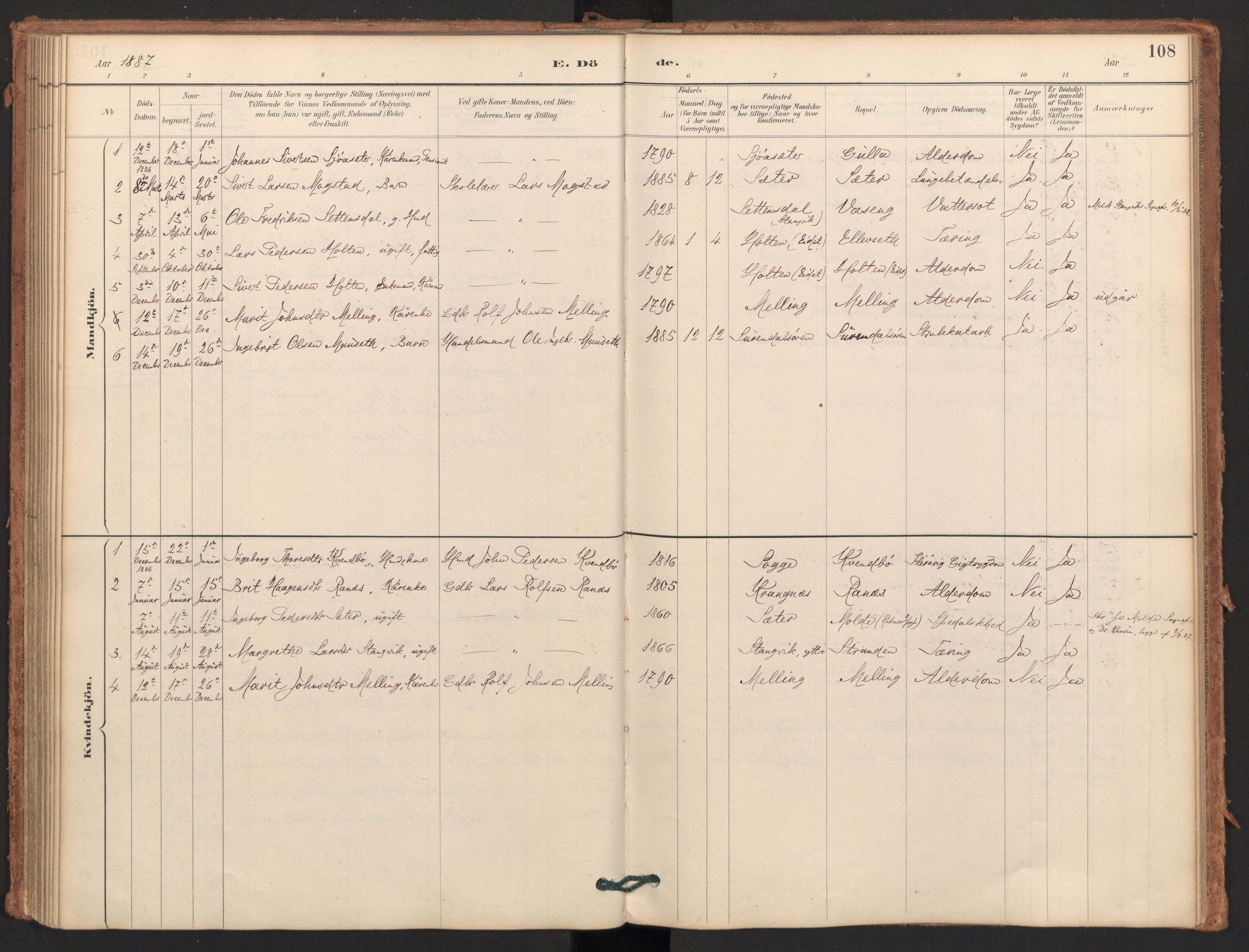 Ministerialprotokoller, klokkerbøker og fødselsregistre - Møre og Romsdal, AV/SAT-A-1454/596/L1056: Ministerialbok nr. 596A01, 1885-1900, s. 108