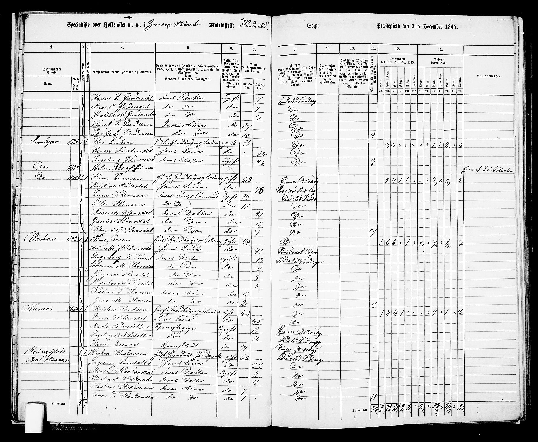 RA, Folketelling 1865 for 0913L Risør prestegjeld, Søndeled sokn, 1865, s. 19