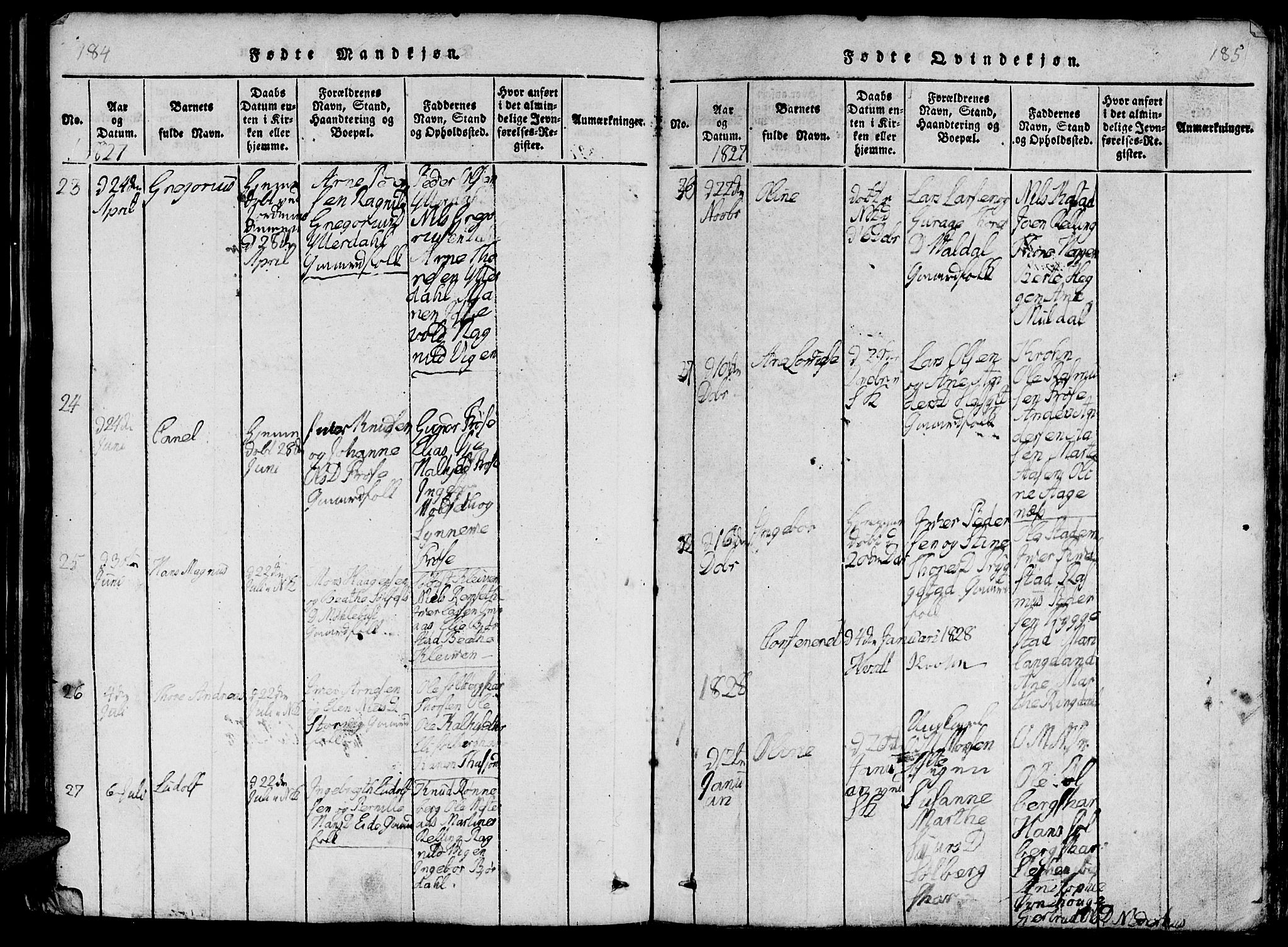 Ministerialprotokoller, klokkerbøker og fødselsregistre - Møre og Romsdal, SAT/A-1454/519/L0260: Klokkerbok nr. 519C01, 1817-1829, s. 184-185