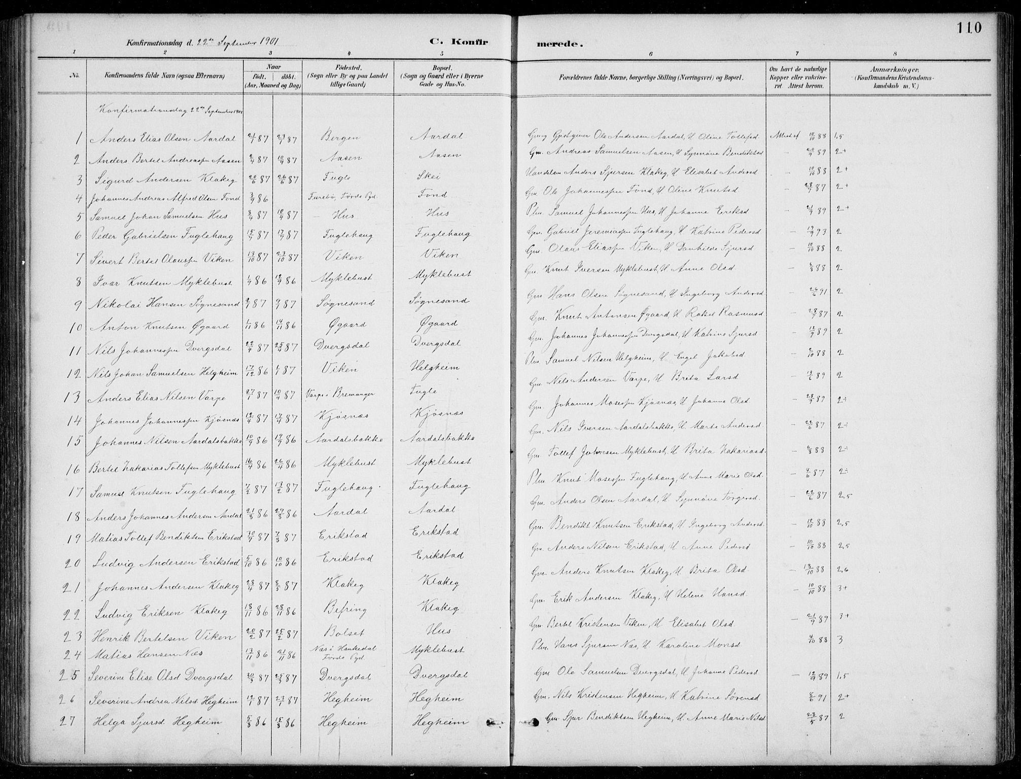 Jølster sokneprestembete, AV/SAB-A-80701/H/Hab/Habb/L0002: Klokkerbok nr. B 2, 1887-1920, s. 110