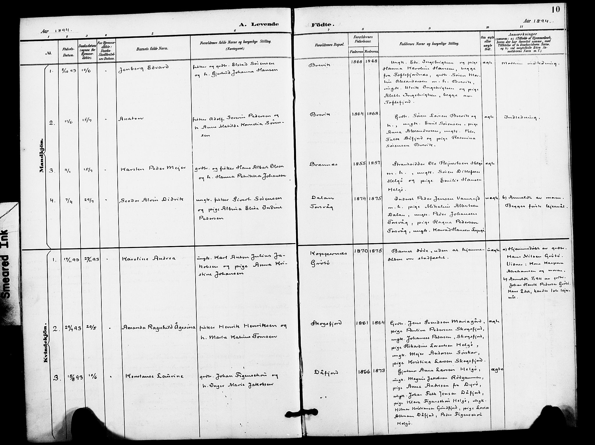 Karlsøy sokneprestembete, AV/SATØ-S-1299/H/Ha/Haa/L0012kirke: Ministerialbok nr. 12, 1892-1902, s. 10