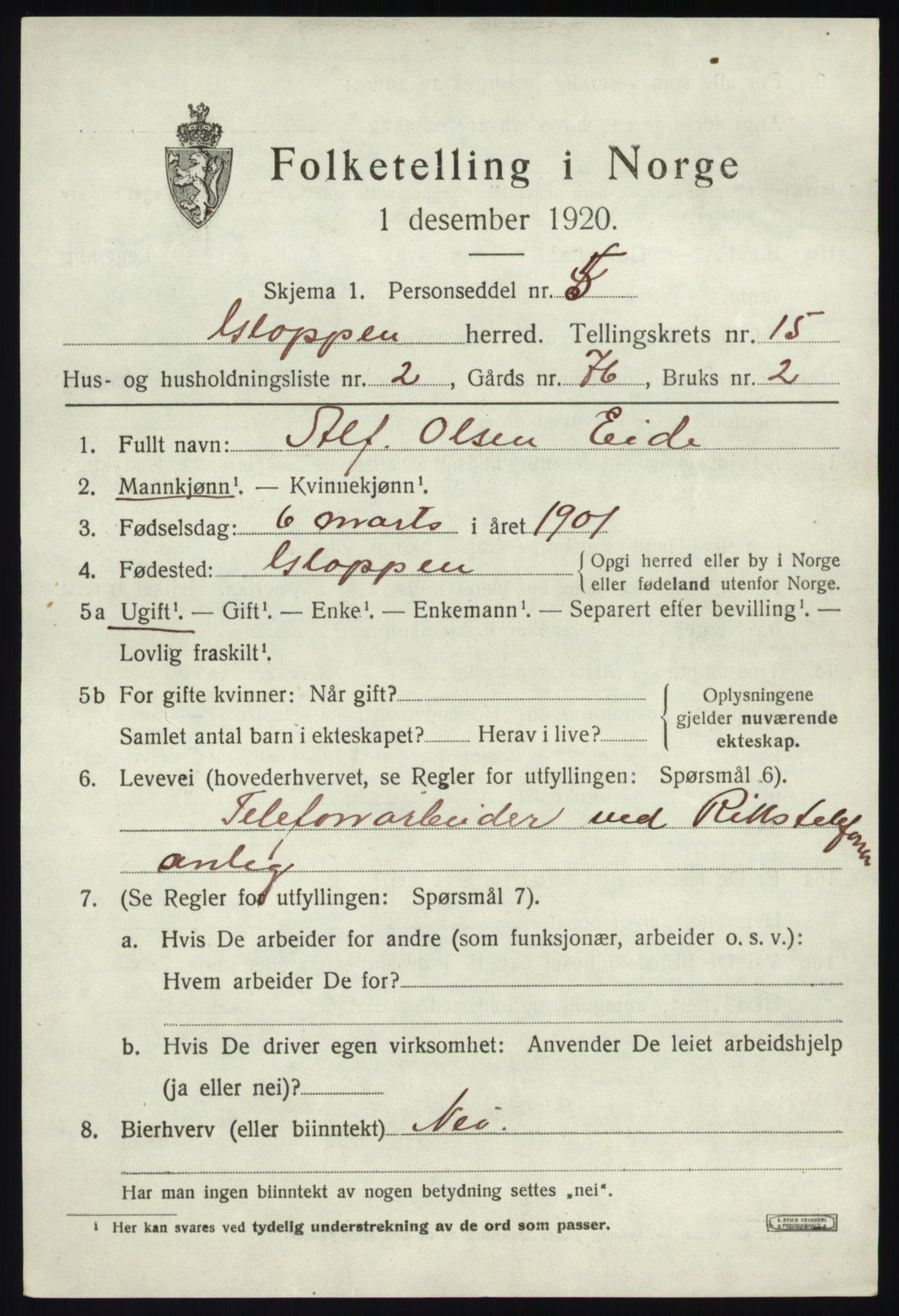 SAB, Folketelling 1920 for 1445 Gloppen herred, 1920, s. 7690