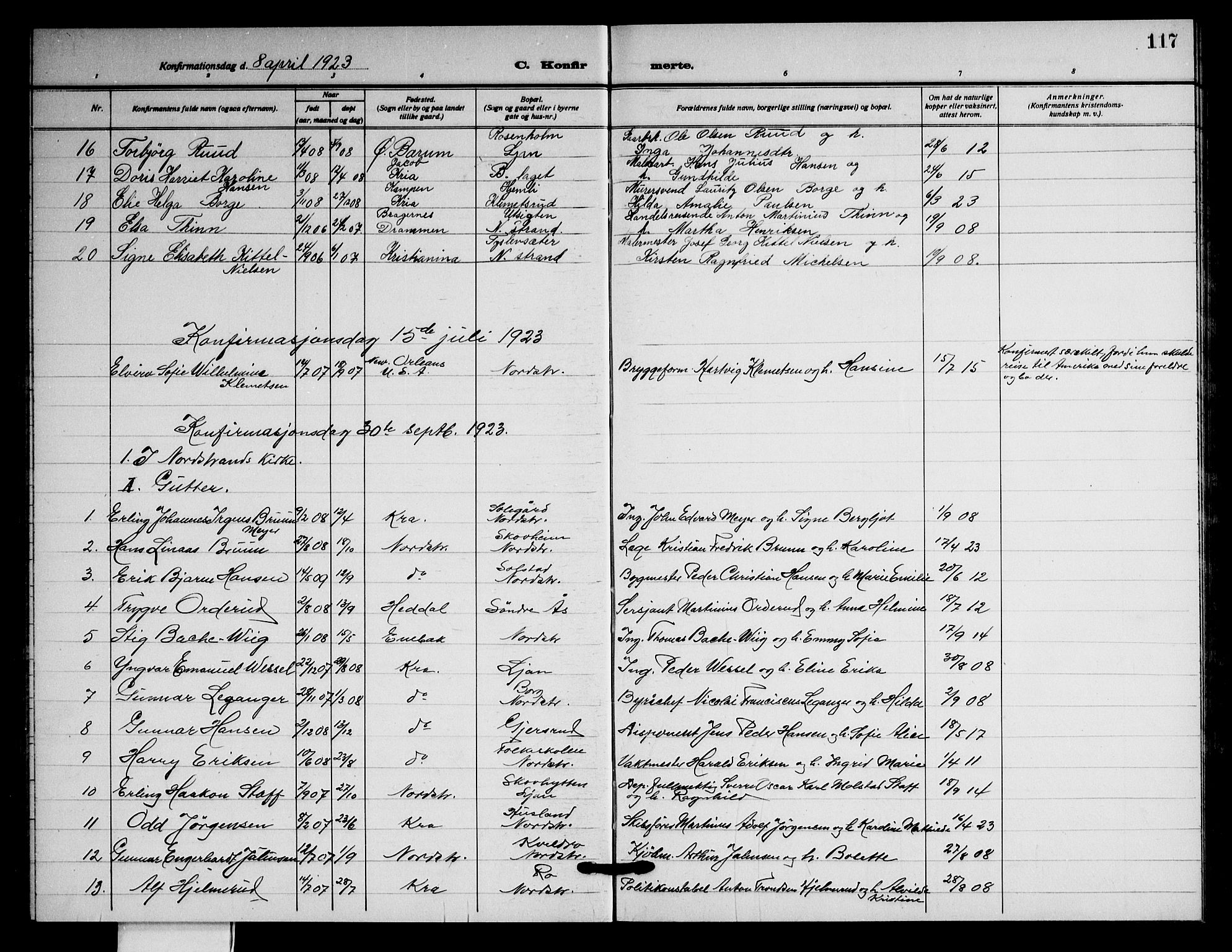 Nordstrand prestekontor Kirkebøker, AV/SAO-A-10362a/G/Ga/L0002: Klokkerbok nr. I 2, 1918-1925, s. 117