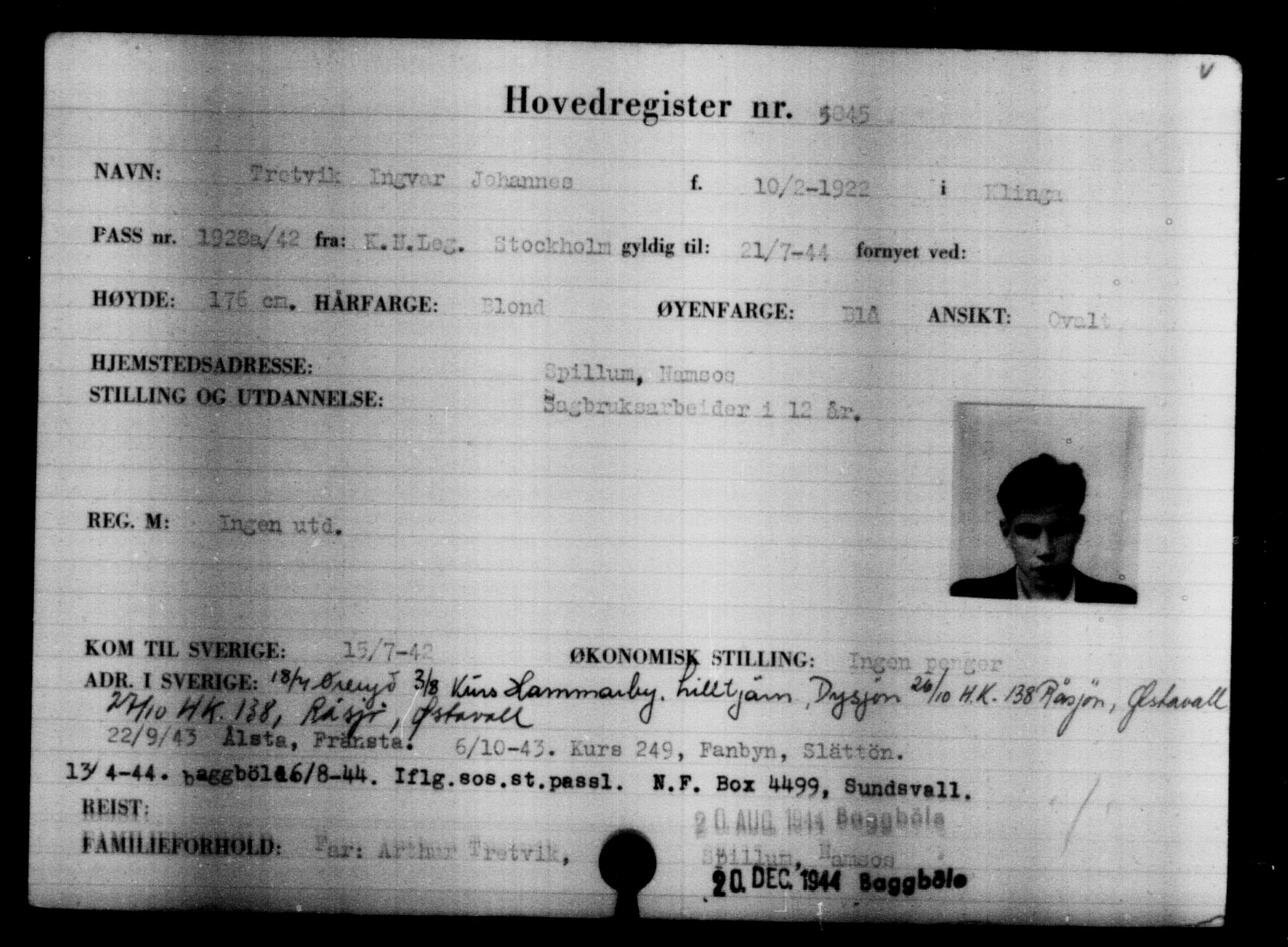 Den Kgl. Norske Legasjons Flyktningskontor, AV/RA-S-6753/V/Va/L0004: Kjesäterkartoteket.  Flyktningenr. 3496-6610, 1940-1945, s. 2731