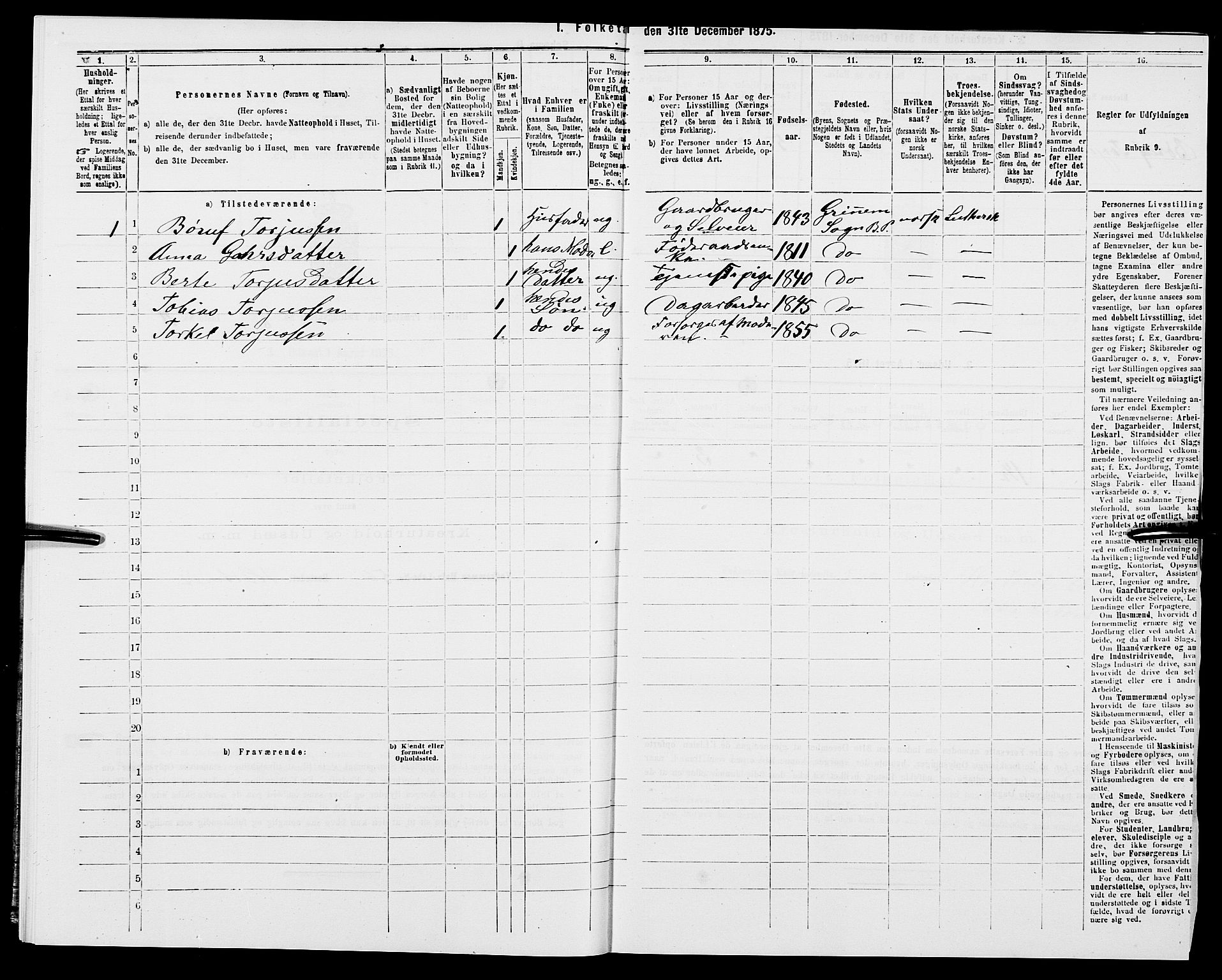 SAK, Folketelling 1875 for 1024P Bjelland prestegjeld, 1875, s. 530