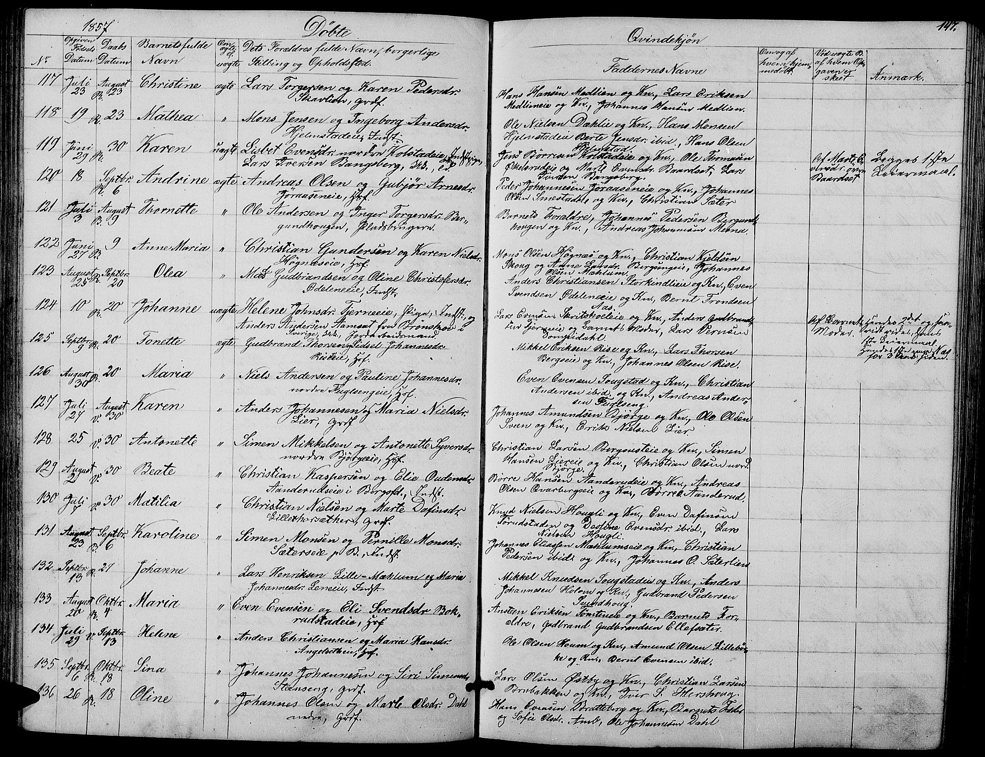 Ringsaker prestekontor, AV/SAH-PREST-014/L/La/L0006: Klokkerbok nr. 6, 1851-1860, s. 147
