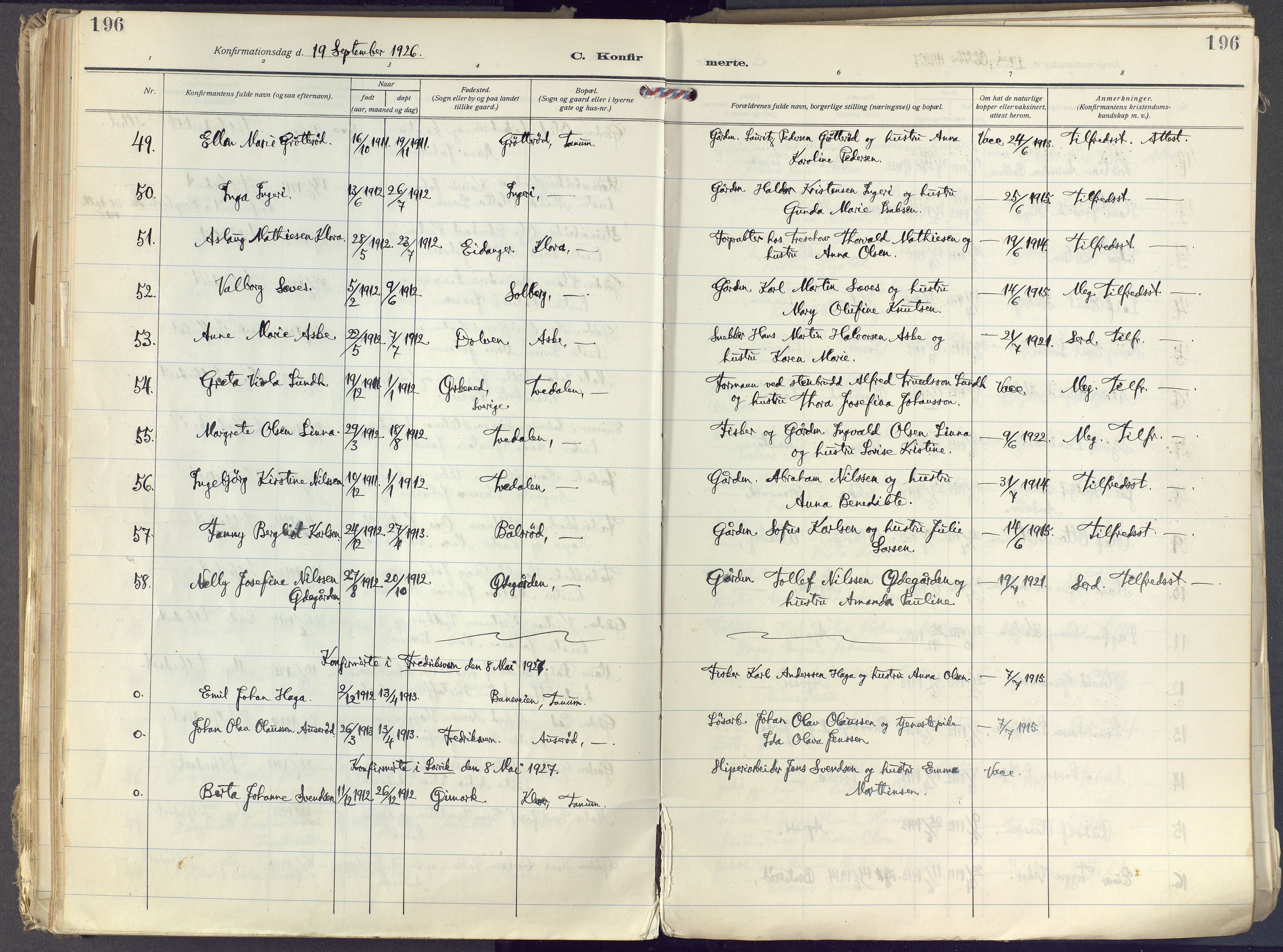 Brunlanes kirkebøker, SAKO/A-342/F/Fc/L0004: Ministerialbok nr. III 4, 1923-1943, s. 196